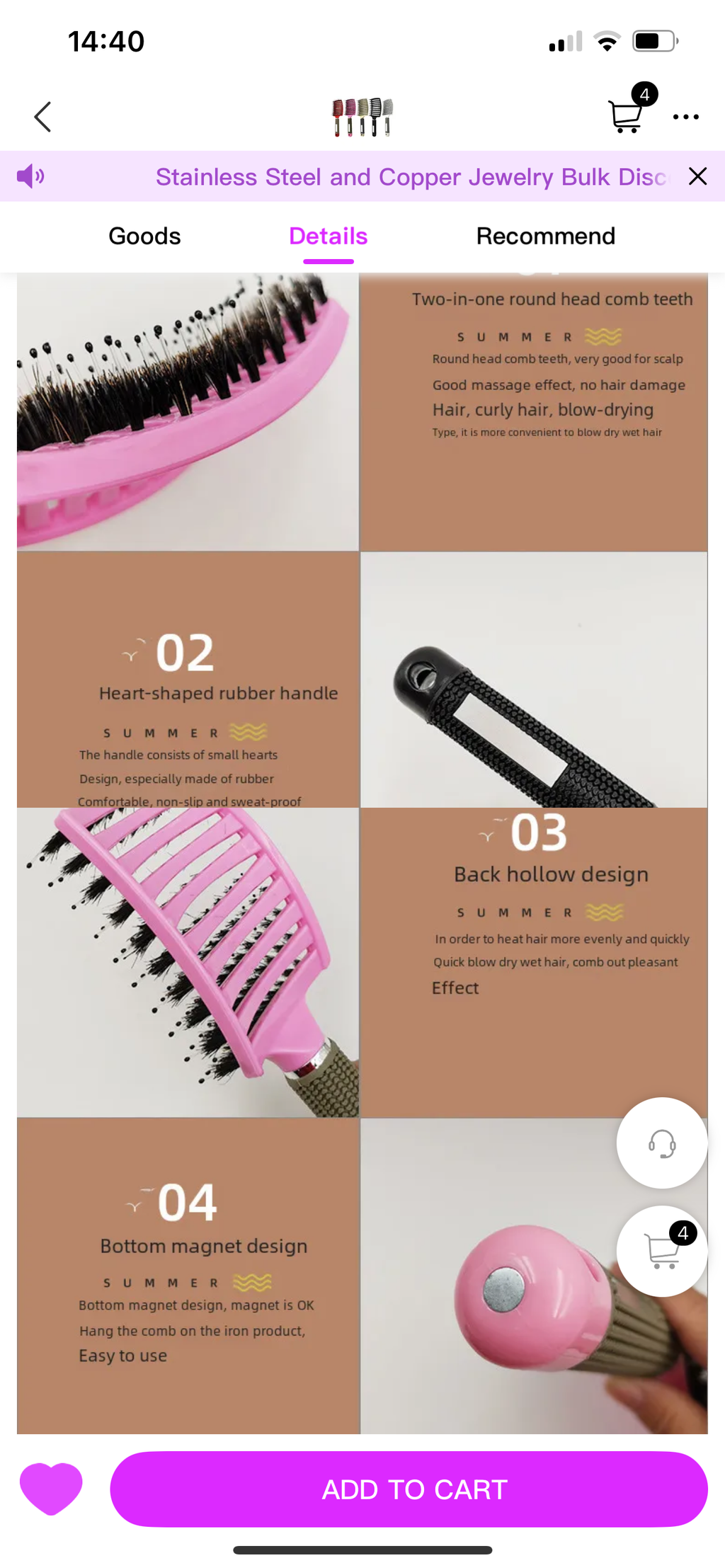 Viral detangler multi bristle hairbrush