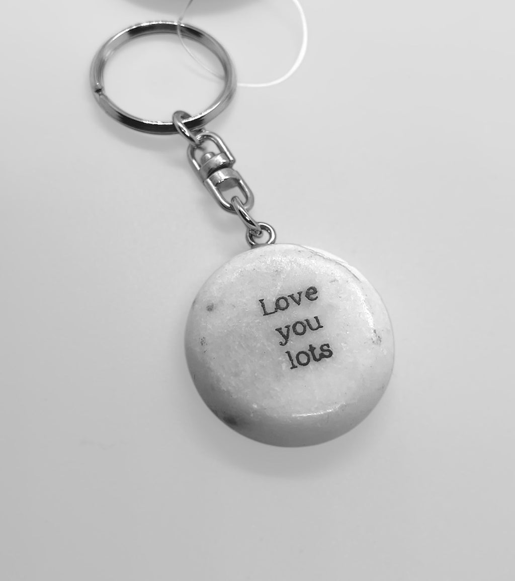 Pebble keyring  Natural marble white complete with an inspiring quote