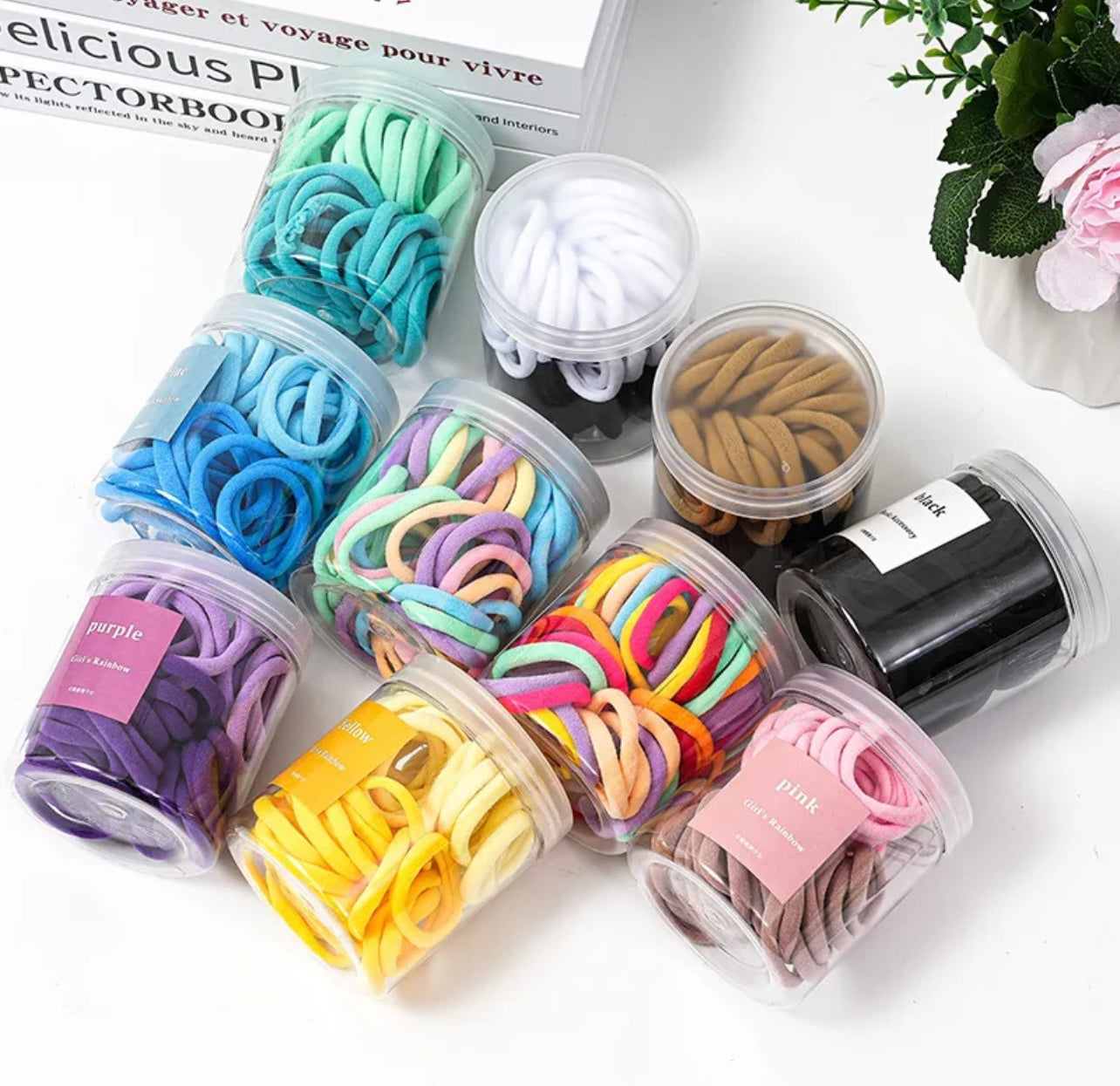 Pot of 50 super soft hair ties