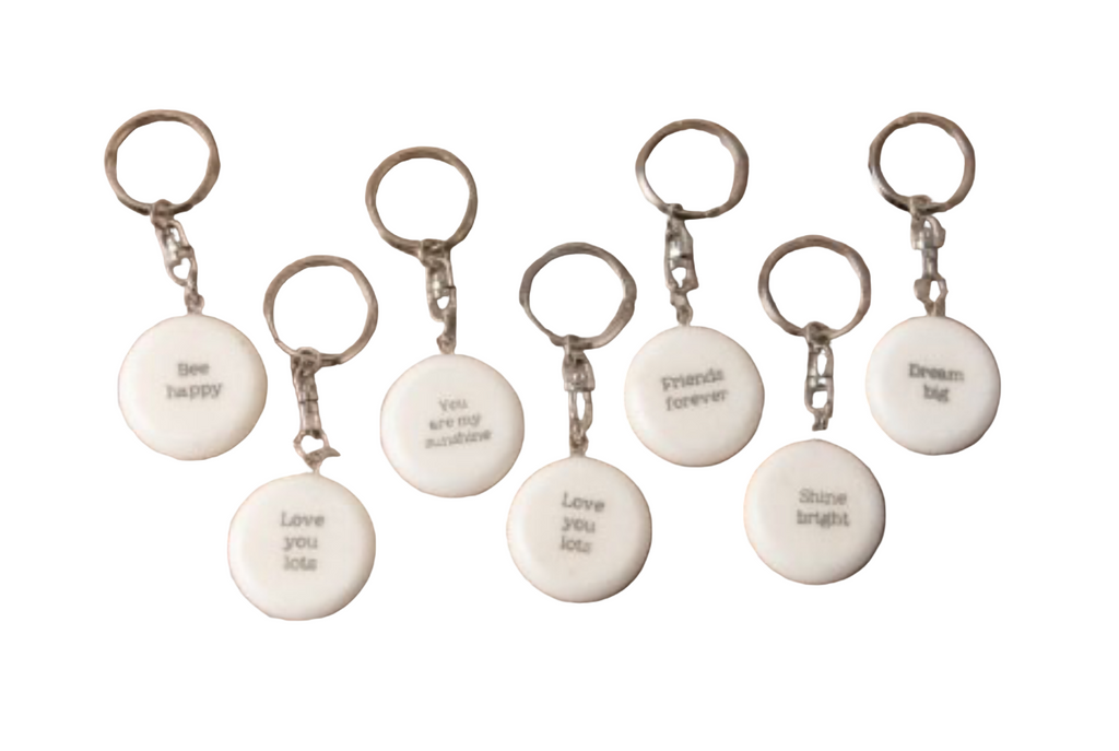 Pebble keyring  Natural marble white complete with an inspiring quote