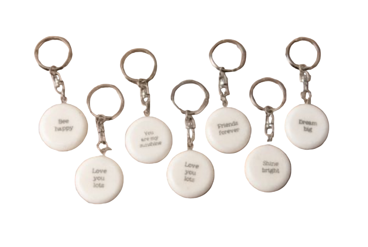 Pebble keyring  Natural marble white complete with an inspiring quote