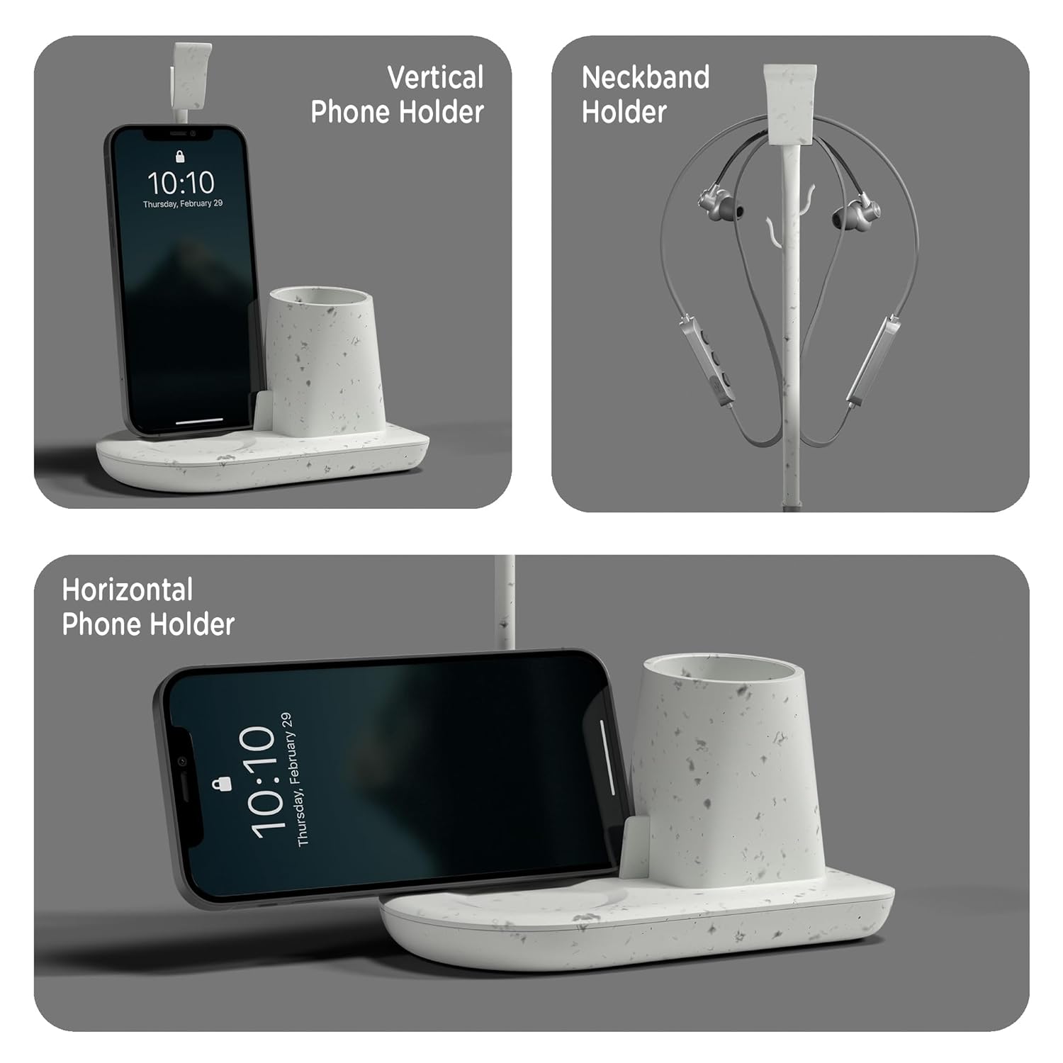 Desk Organizer with Self-Watering Plant Pot & Phone Holder, White