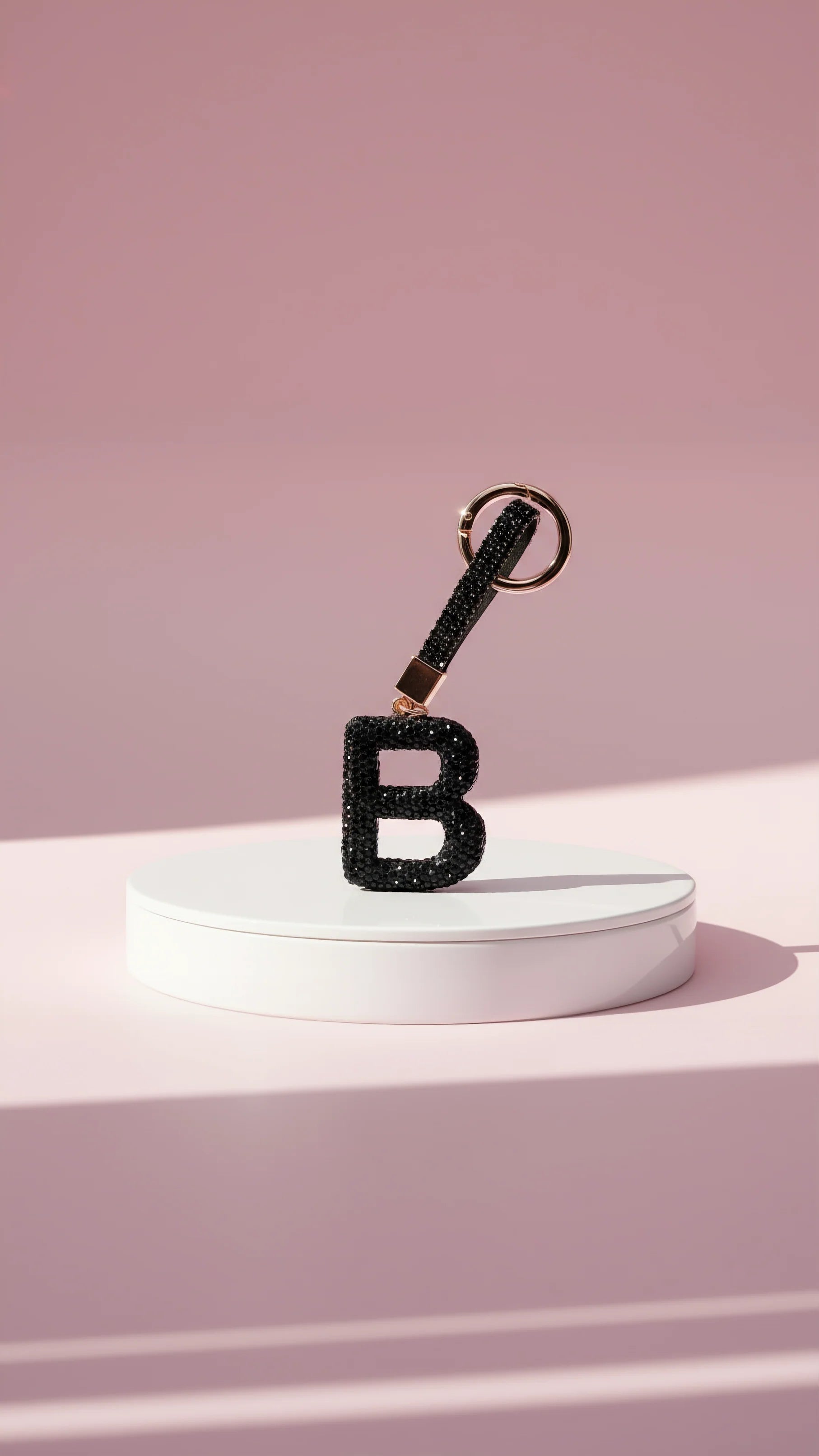 Initial Letter Black Crystal Key Ring & Bag Charm