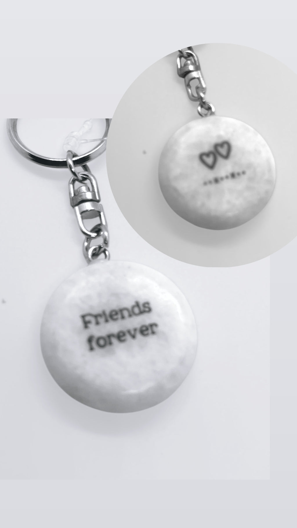 Pebble keyring  Natural marble white complete with an inspiring quote