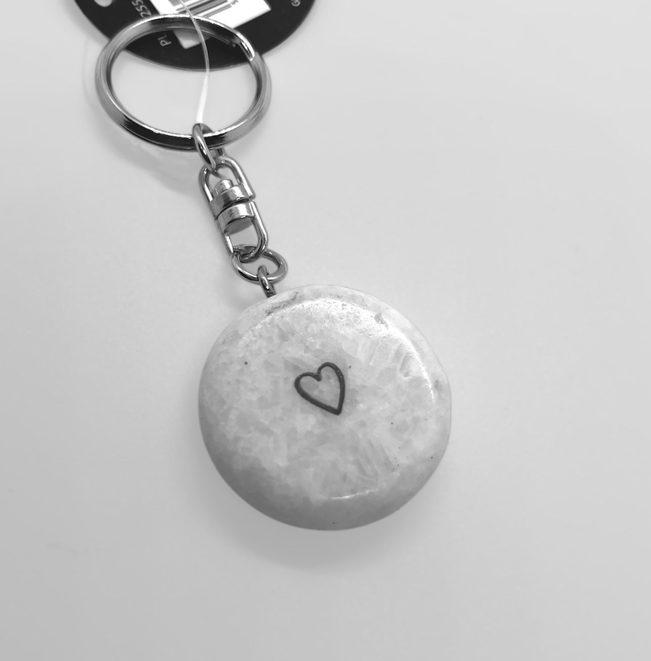Pebble keyring  Natural marble white complete with an inspiring quote
