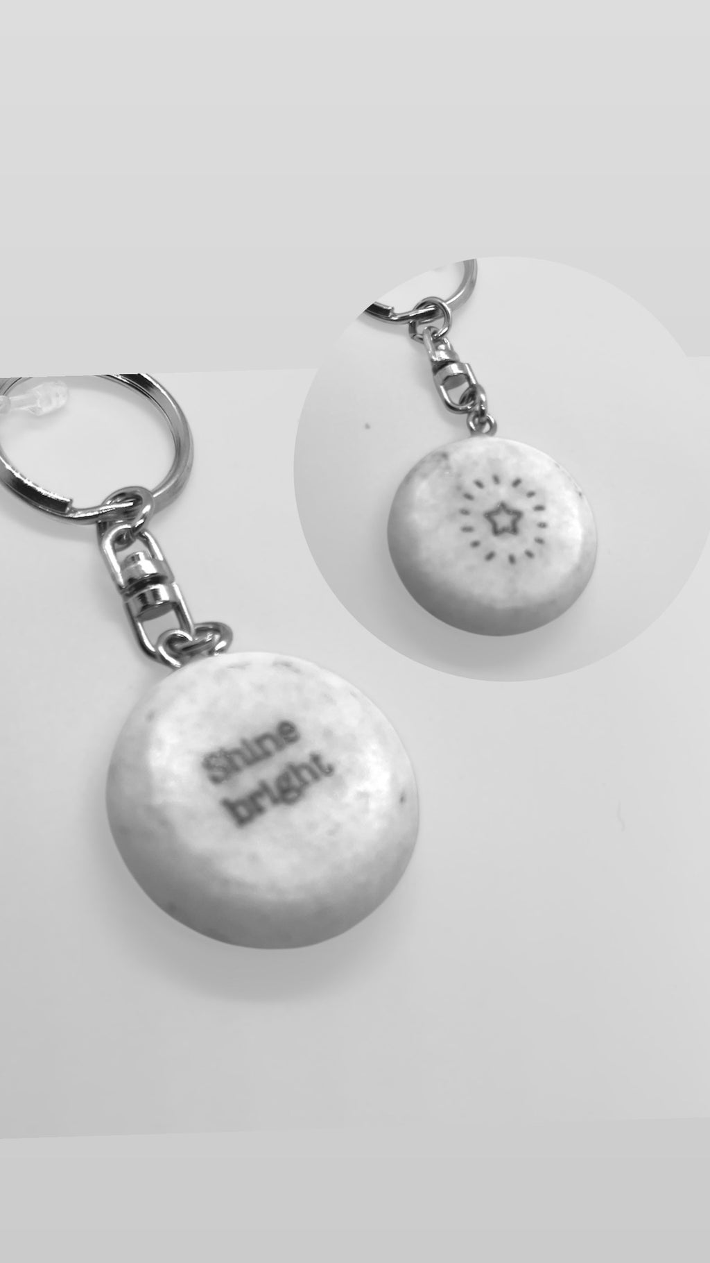 Pebble keyring  Natural marble white complete with an inspiring quote