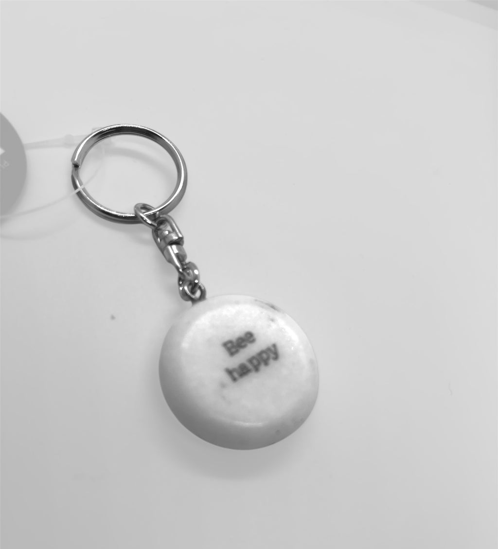 Pebble keyring  Natural marble white complete with an inspiring quote