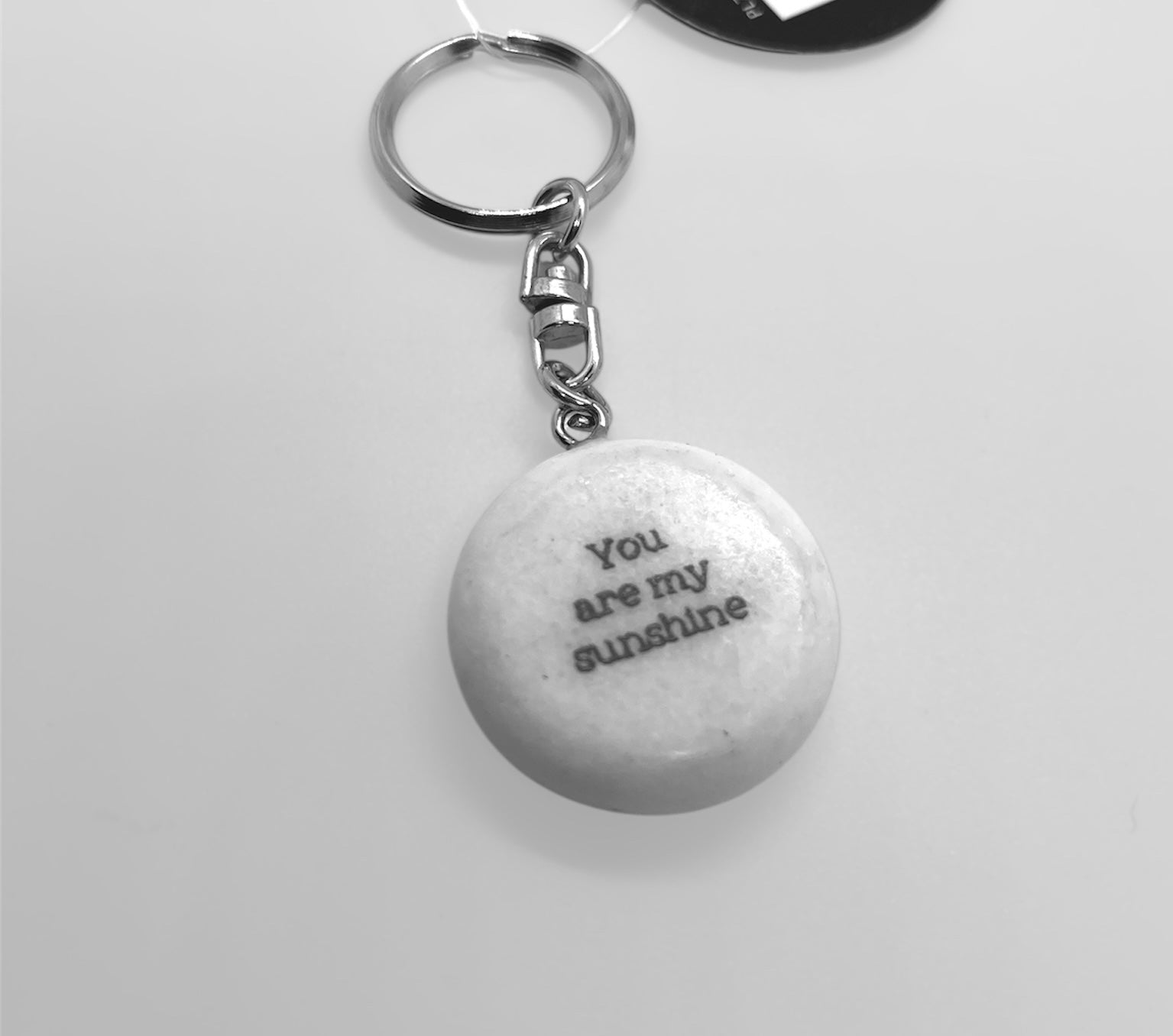Pebble keyring  Natural marble white complete with an inspiring quote