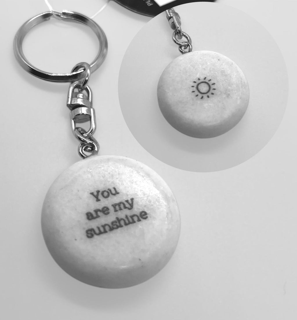 Pebble keyring  Natural marble white complete with an inspiring quote