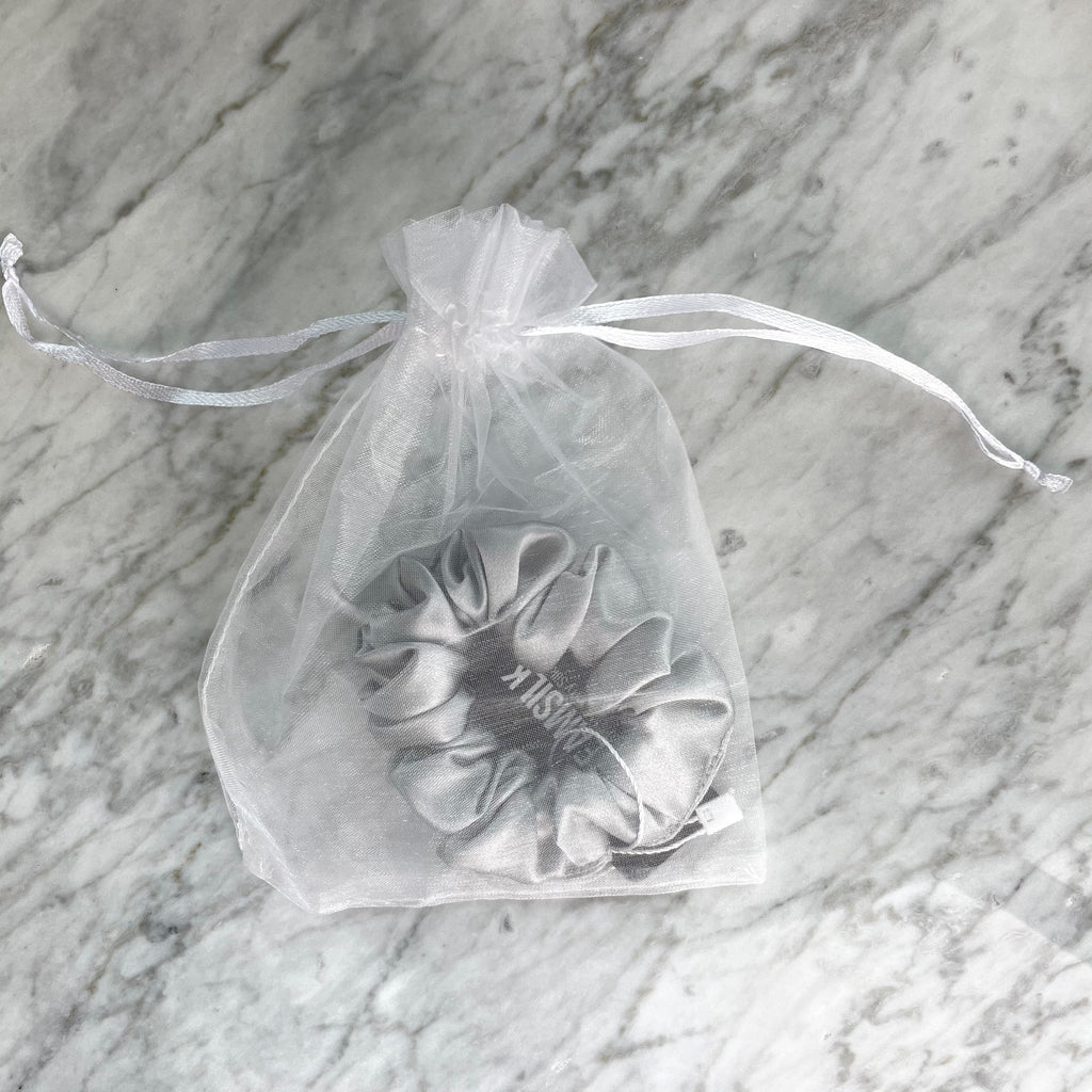Silver Silk Scrunchie - Regular