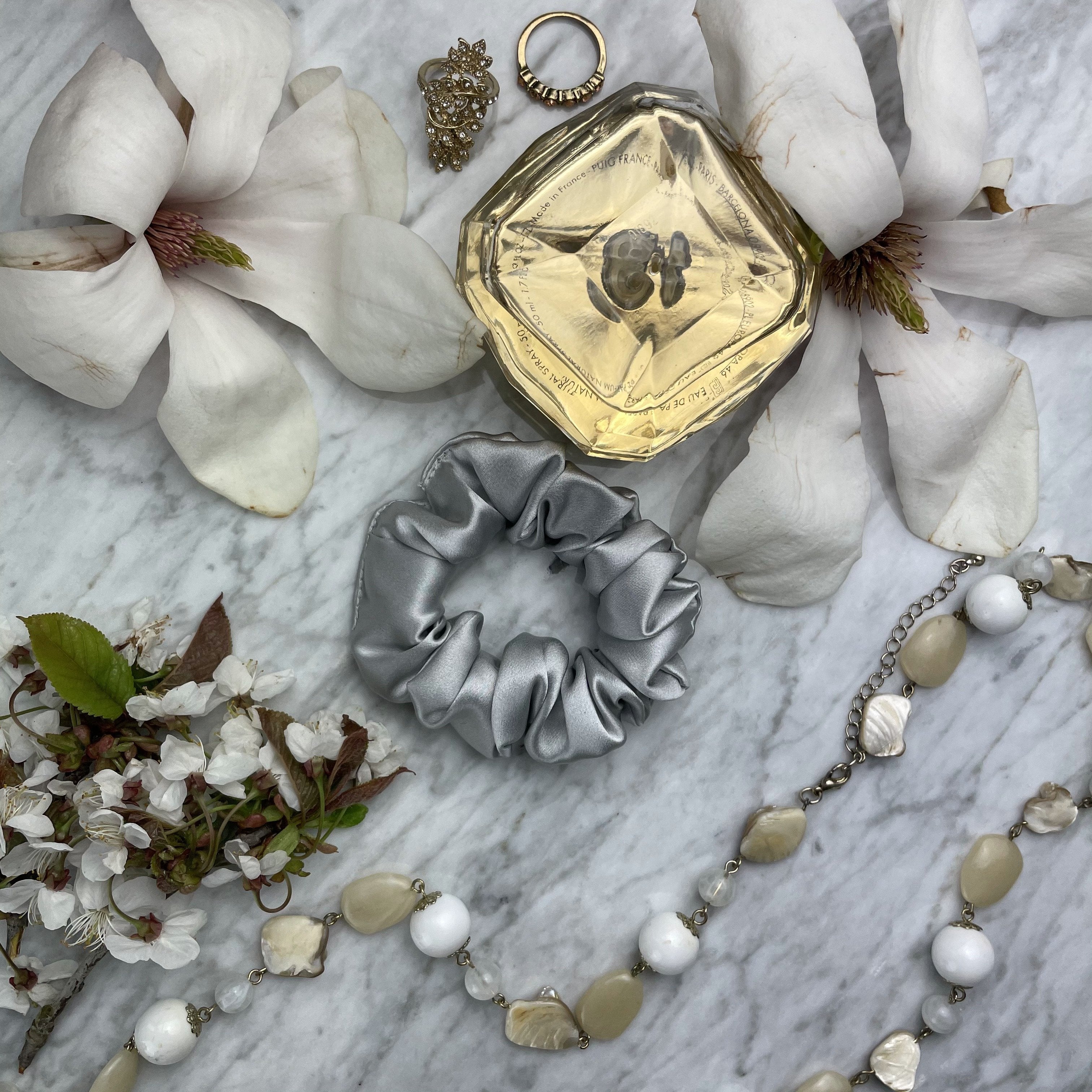 Silver Silk Scrunchie - Regular