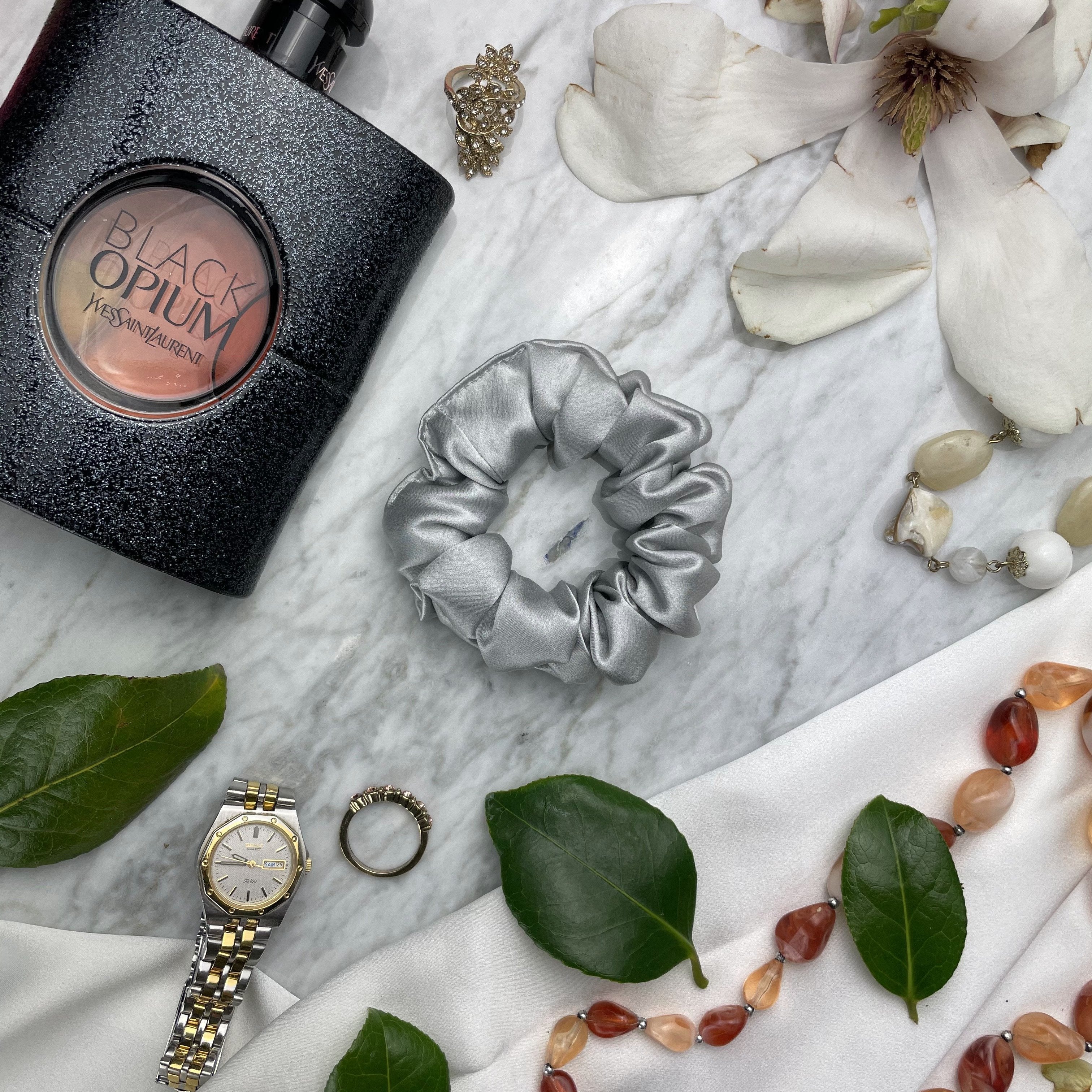 Silver Silk Scrunchie - Regular