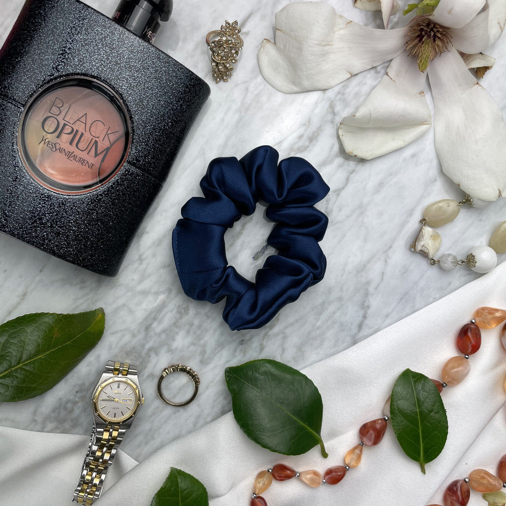 Navy Blue Silk Scrunchie - Regular