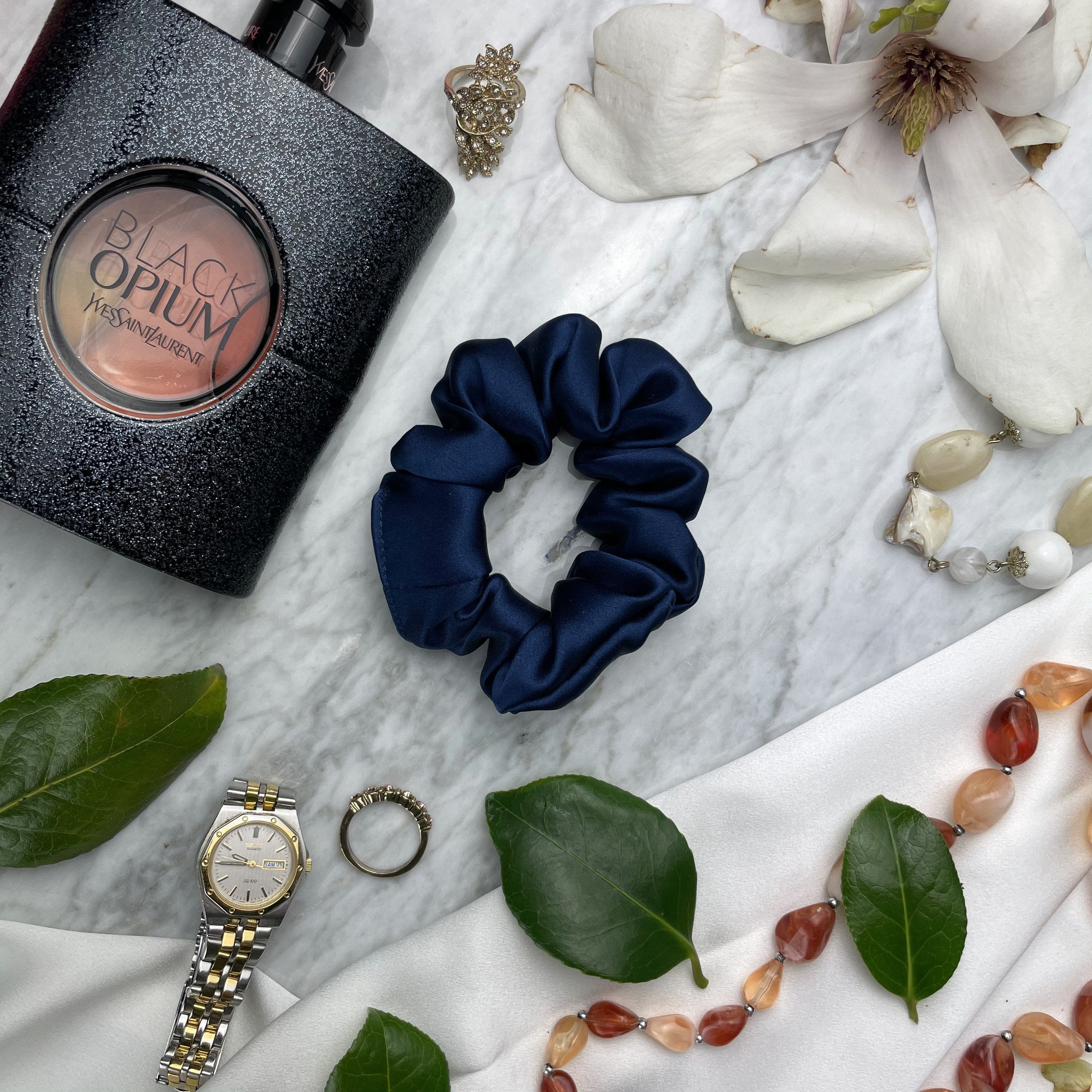 Navy Blue Silk Scrunchie - Regular