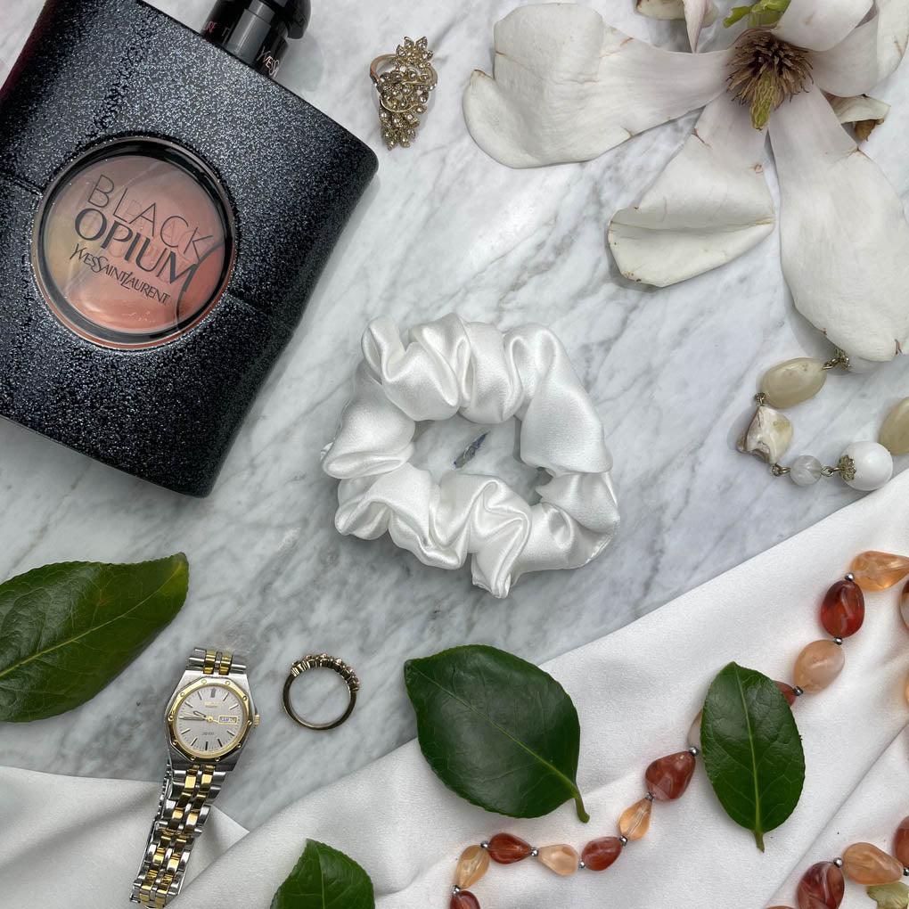 White Silk Scrunchie - Regular