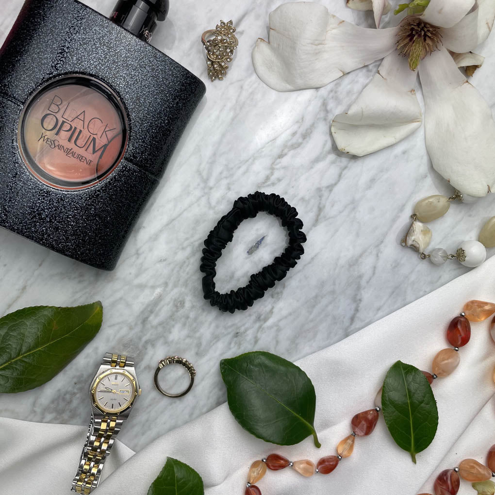 Black Silk Scrunchie - Skinny