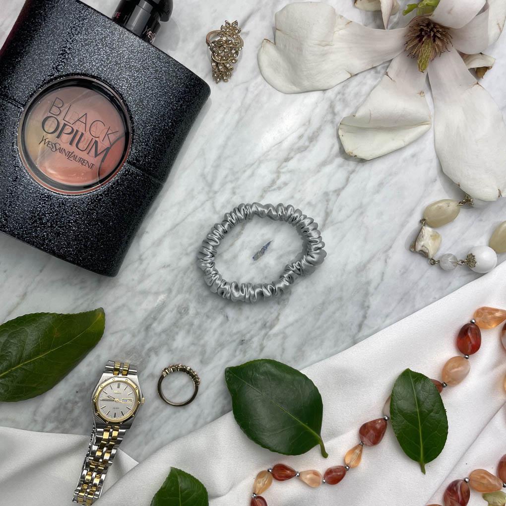 Silver Silk Scrunchie - Skinny