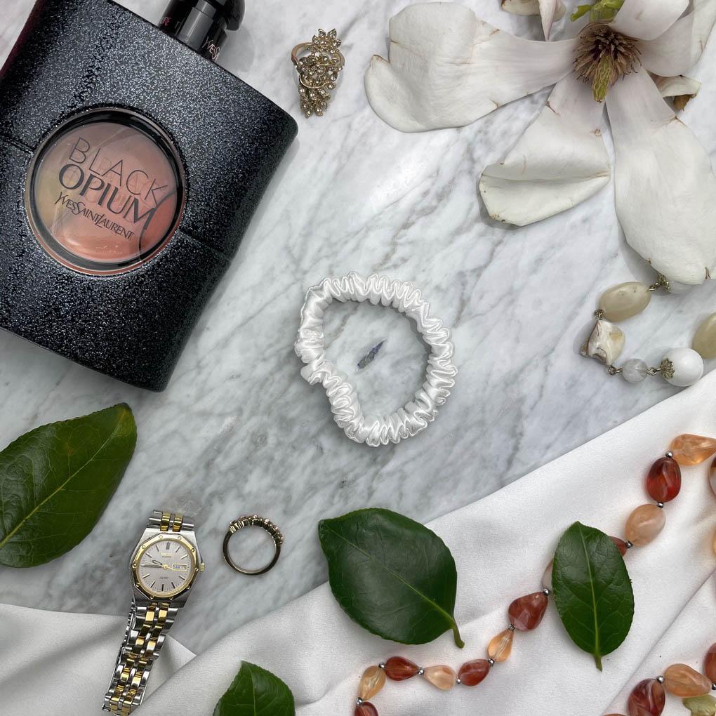 White Silk Scrunchie - Skinny