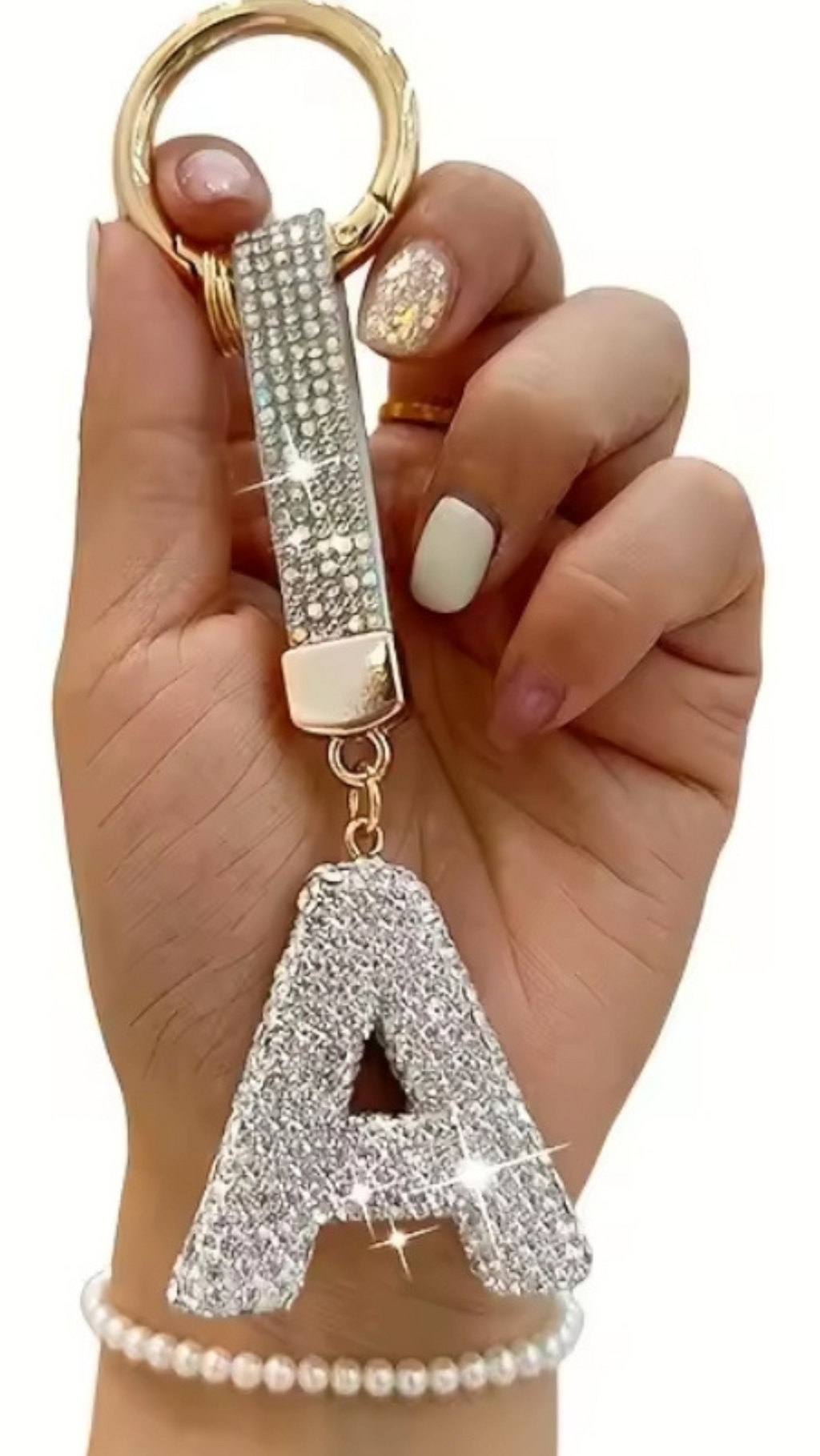 Initial Letter Silver Crystal Glam Key Ring