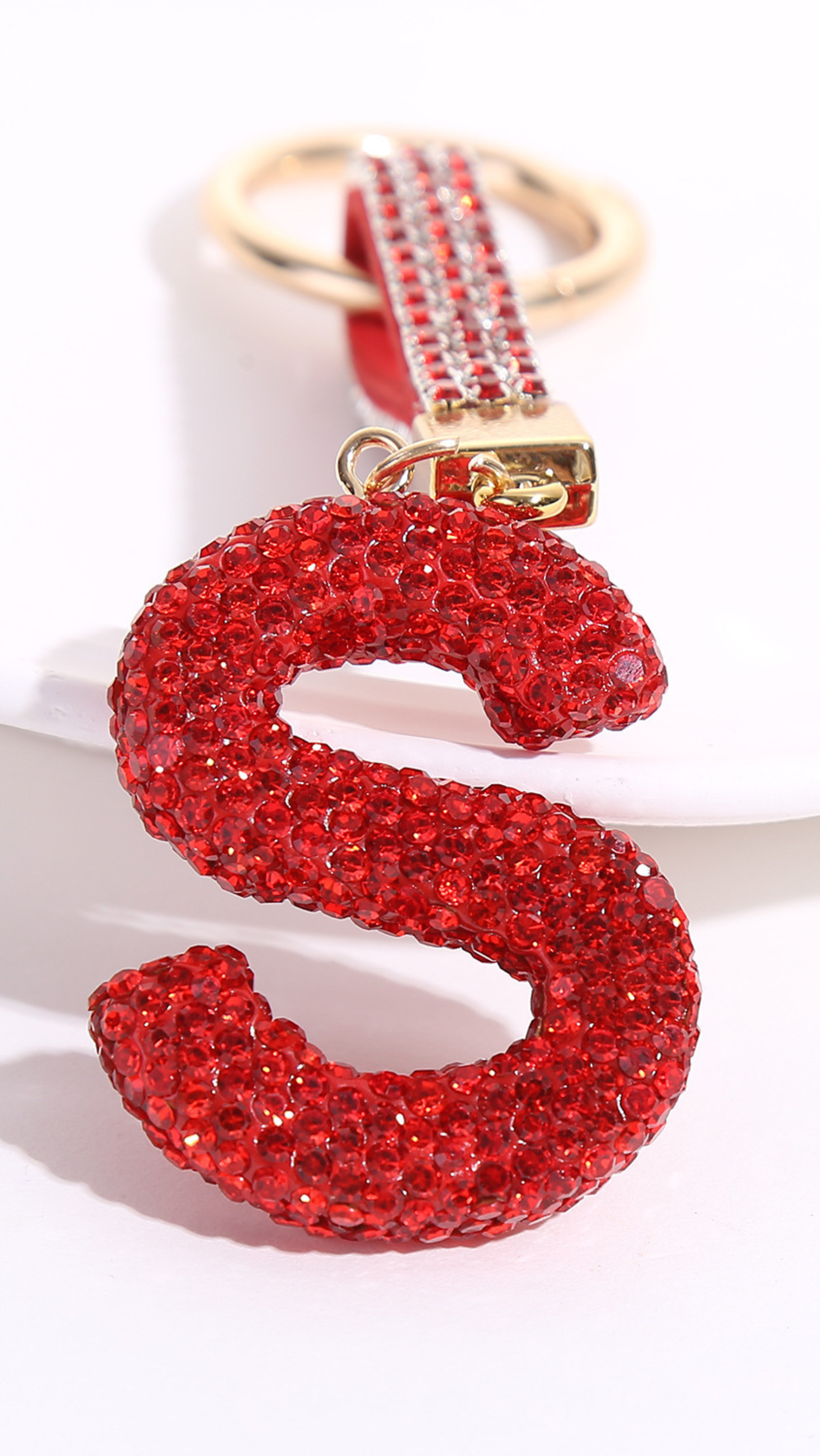 Initial Letter Red Crystal Glam Key Ring