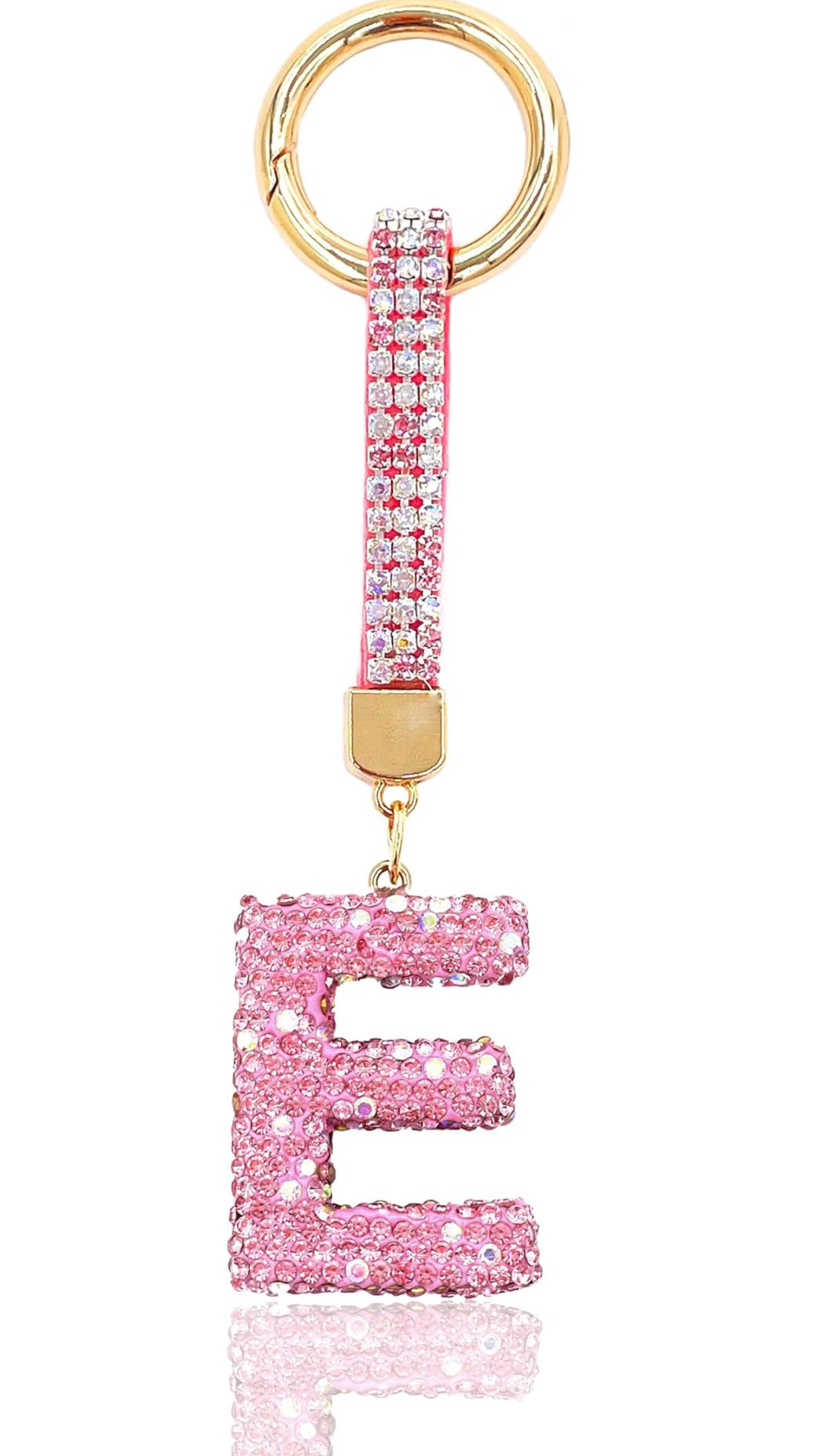 Initial Letter Baby Pink Crystal Glam Key Ring