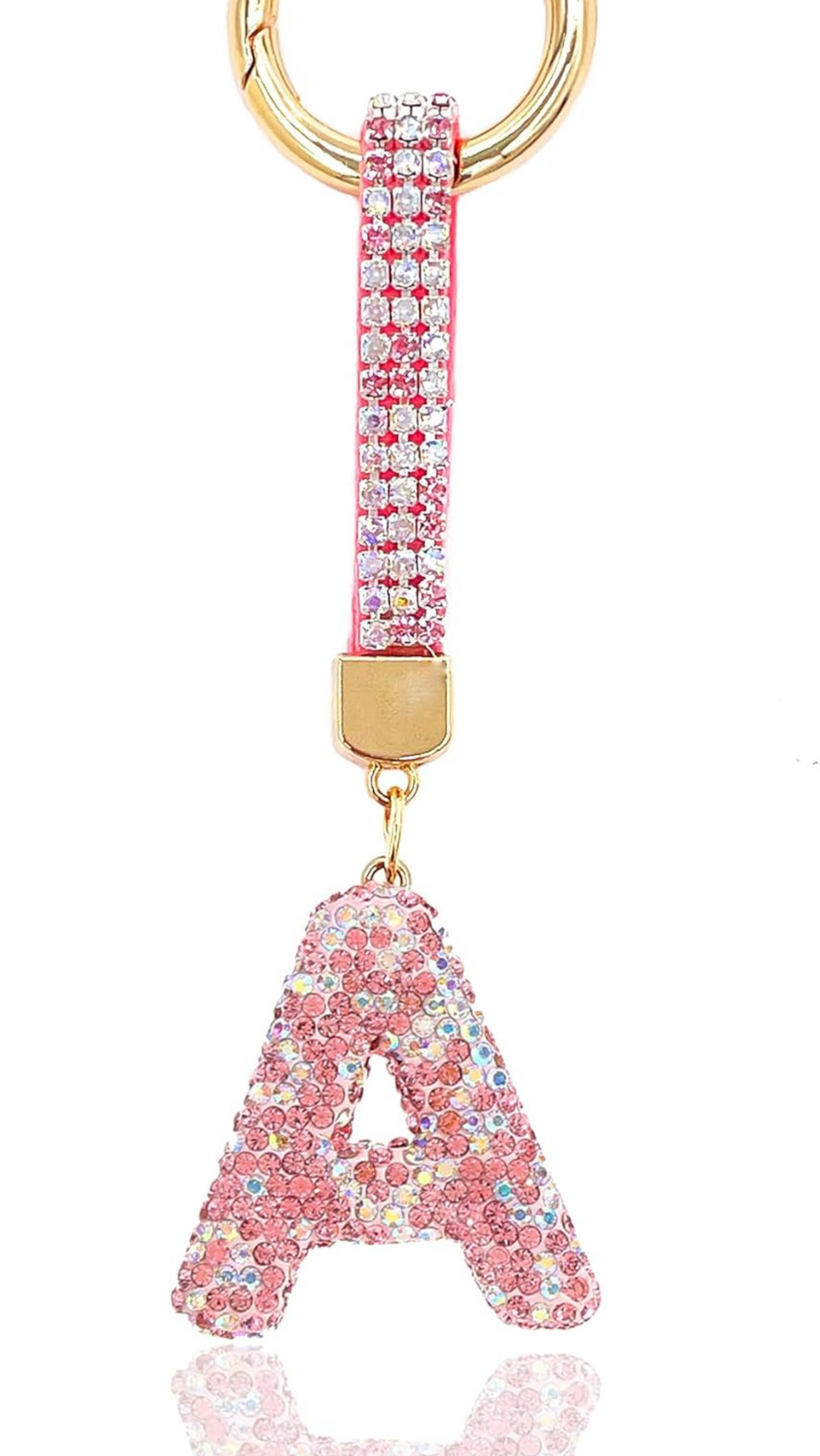 Initial Letter Baby Pink Crystal Glam Key Ring