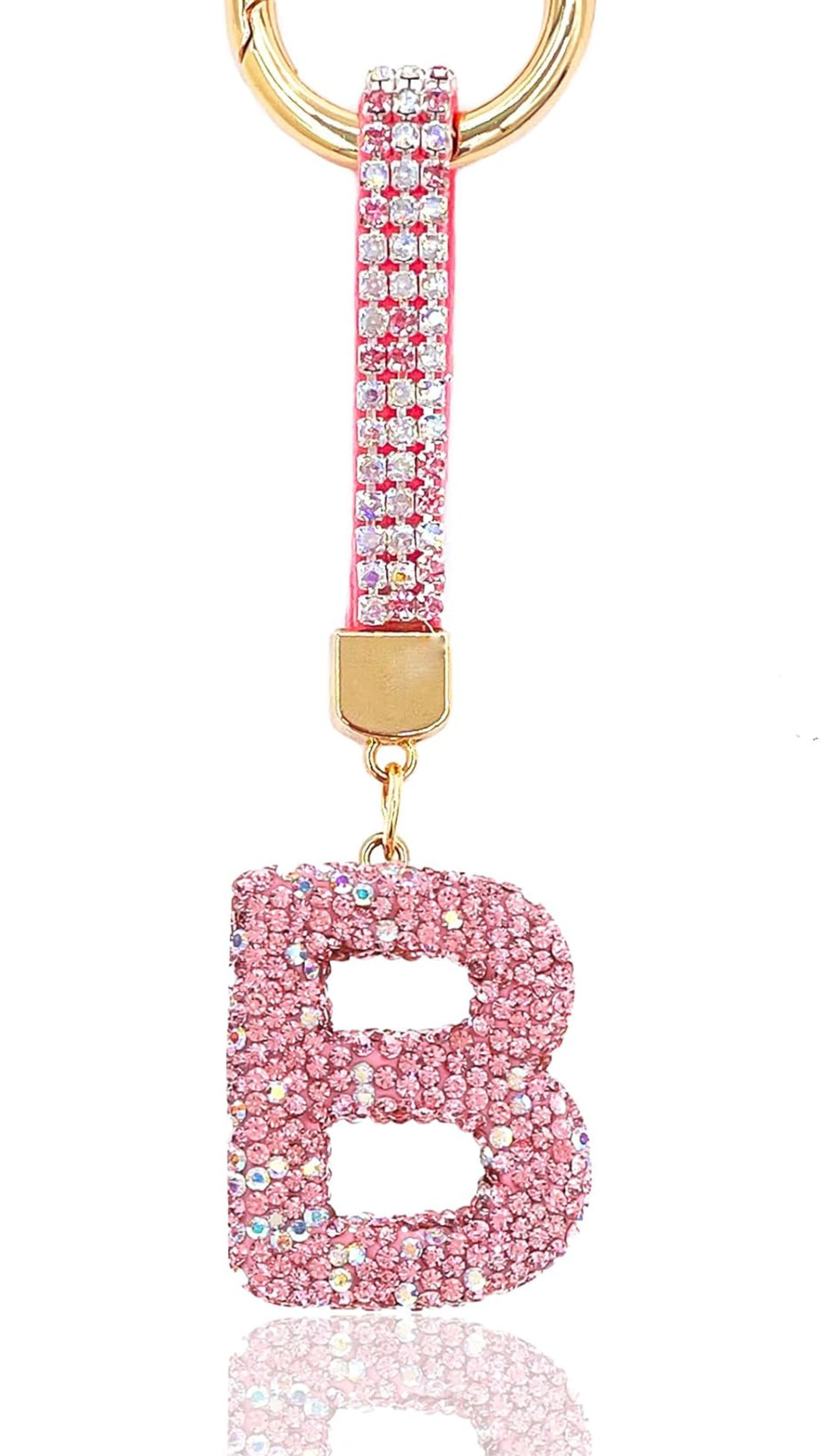 Initial Letter Baby Pink Crystal Glam Key Ring