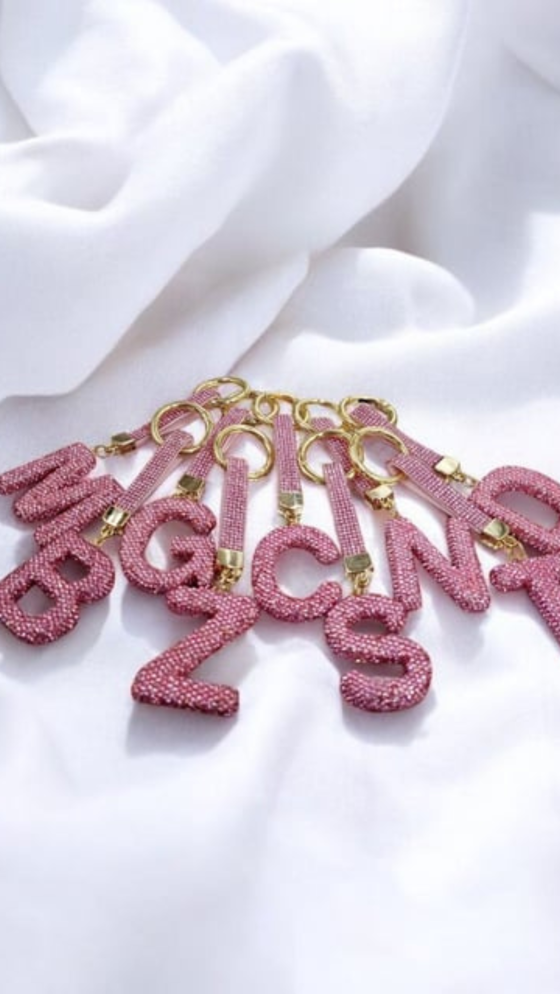 Initial Letter Baby Pink Crystal Glam Key Ring