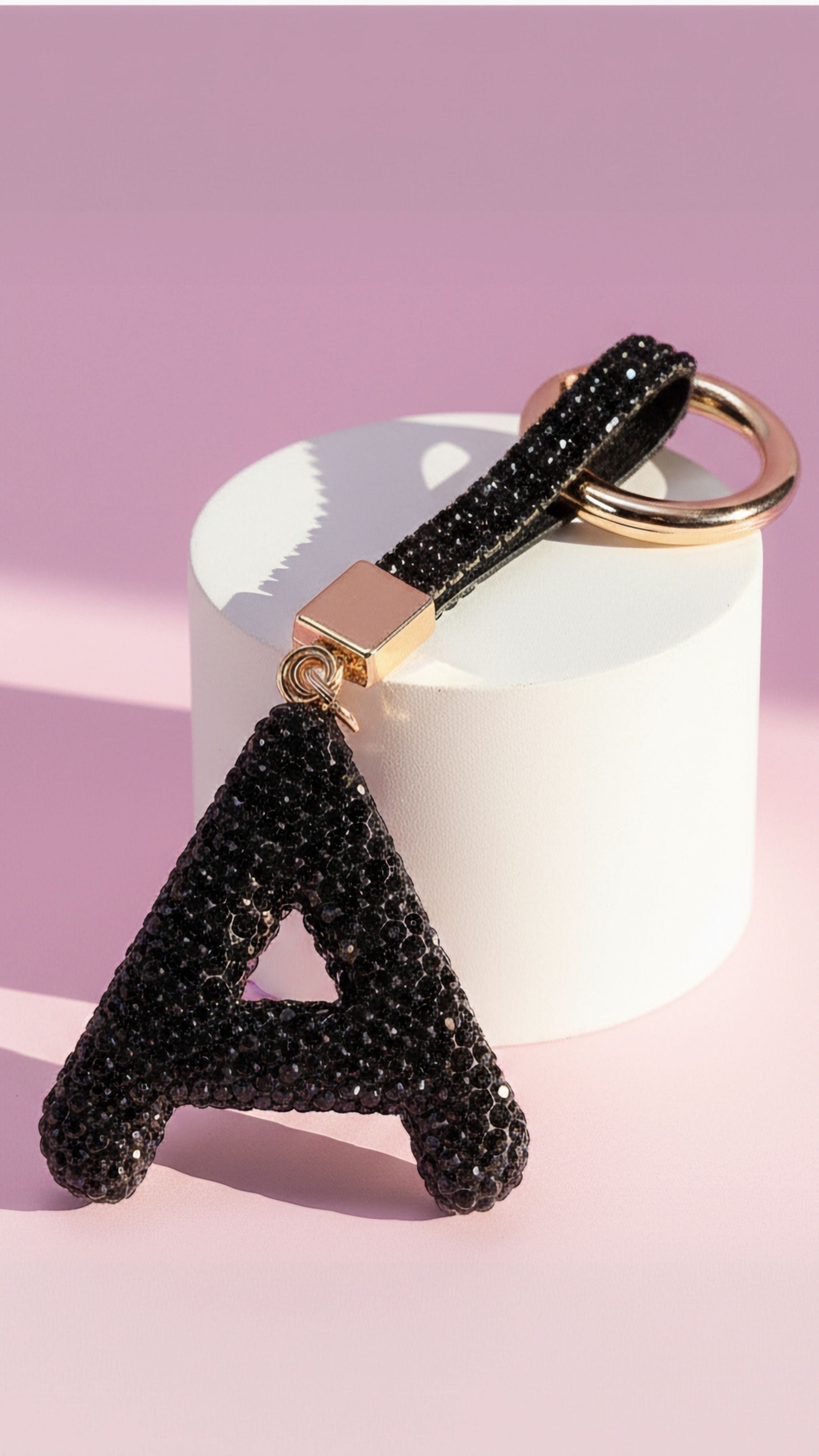 Initial Letter Black Crystal Key Ring & Bag Charm