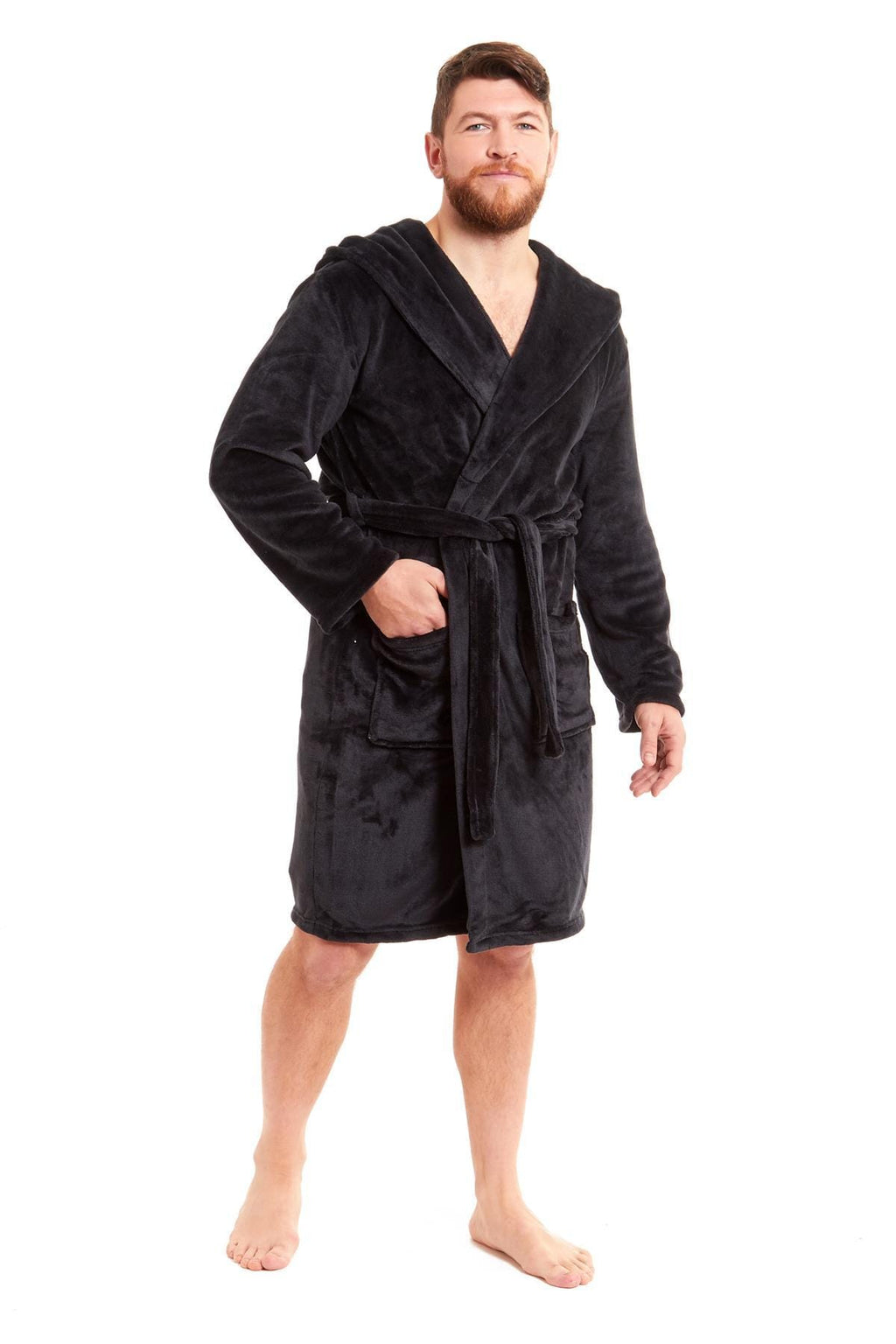 Hooded Ultra-Absorbing Plush Flannel Bathrobe for Men Soft Fleece Warm Dressing Gown Perfect for Home Hotel Gym Spa and Lounge in Stylish Colours by Daisy Dreamer