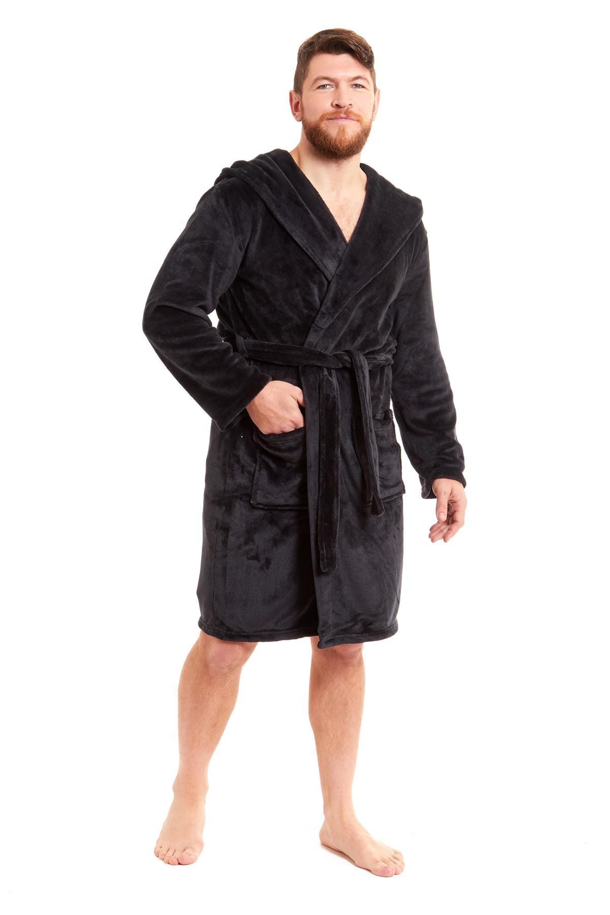 Hooded Ultra-Absorbing Plush Flannel Bathrobe for Men Soft Fleece Warm Dressing Gown Perfect for Home Hotel Gym Spa and Lounge in Stylish Colours by Daisy Dreamer
