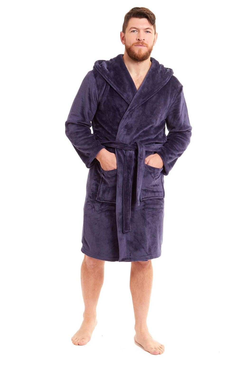 Hooded Ultra-Absorbing Plush Flannel Bathrobe for Men Soft Fleece Warm Dressing Gown Perfect for Home Hotel Gym Spa and Lounge in Stylish Colours by Daisy Dreamer