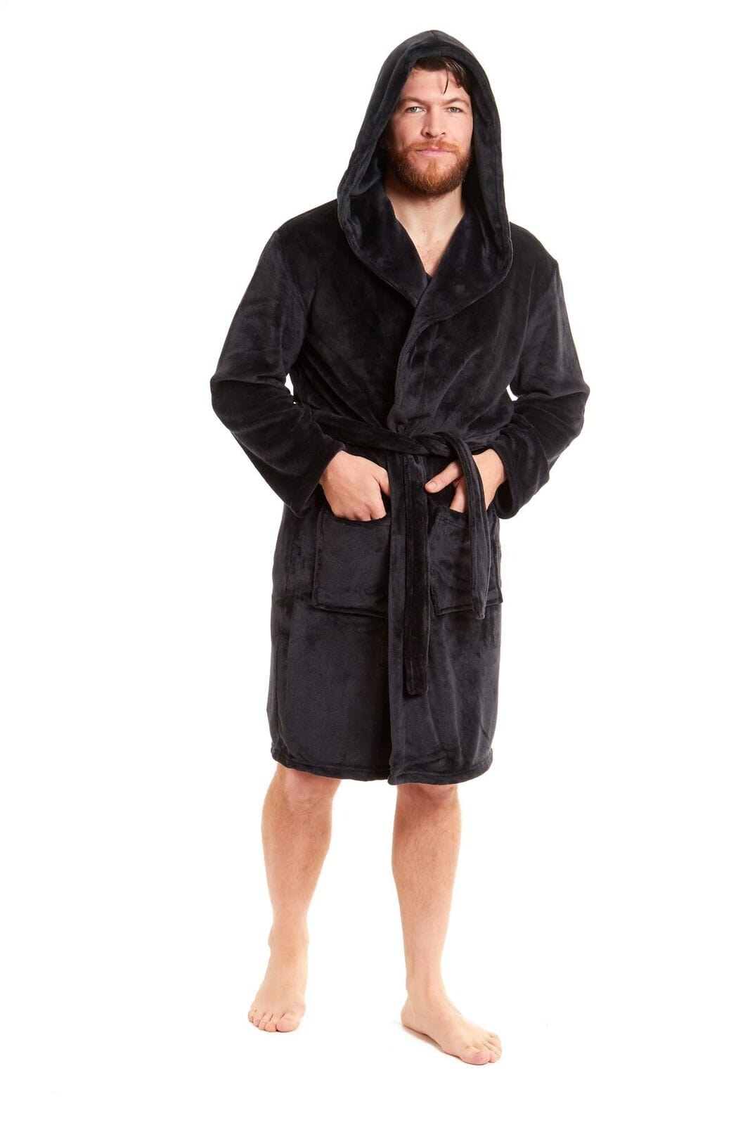 Hooded Ultra-Absorbing Plush Flannel Bathrobe for Men Soft Fleece Warm Dressing Gown Perfect for Home Hotel Gym Spa and Lounge in Stylish Colours by Daisy Dreamer