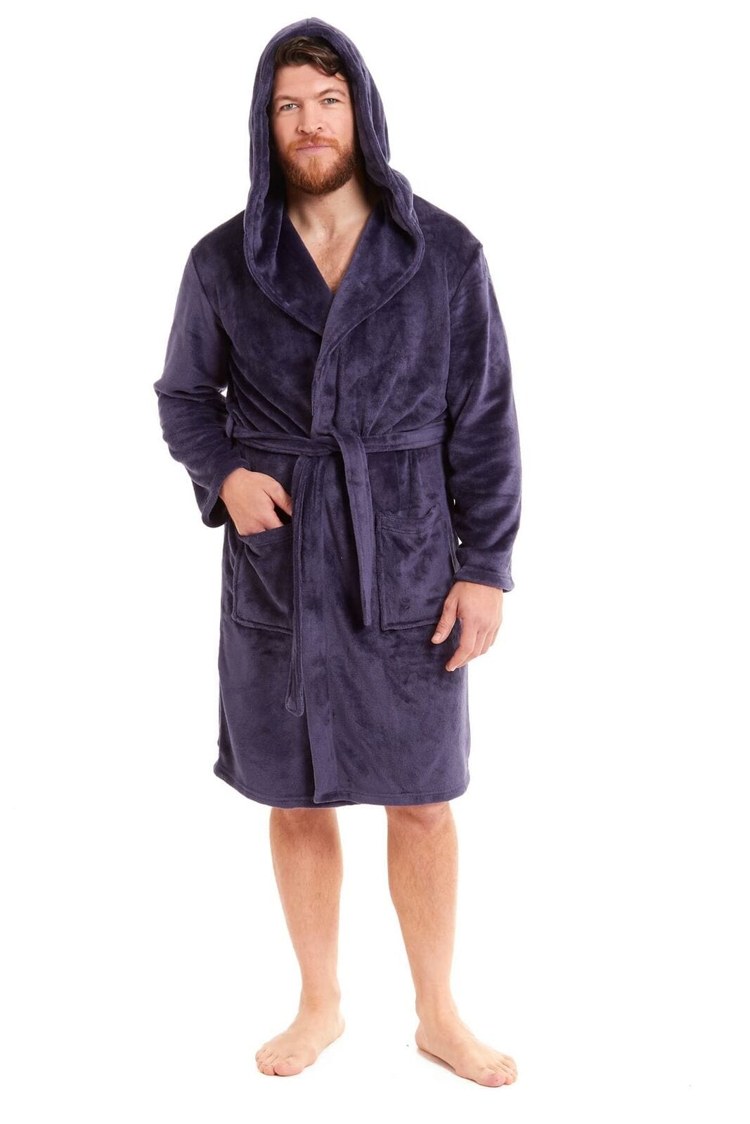 Hooded Ultra-Absorbing Plush Flannel Bathrobe for Men Soft Fleece Warm Dressing Gown Perfect for Home Hotel Gym Spa and Lounge in Stylish Colours by Daisy Dreamer