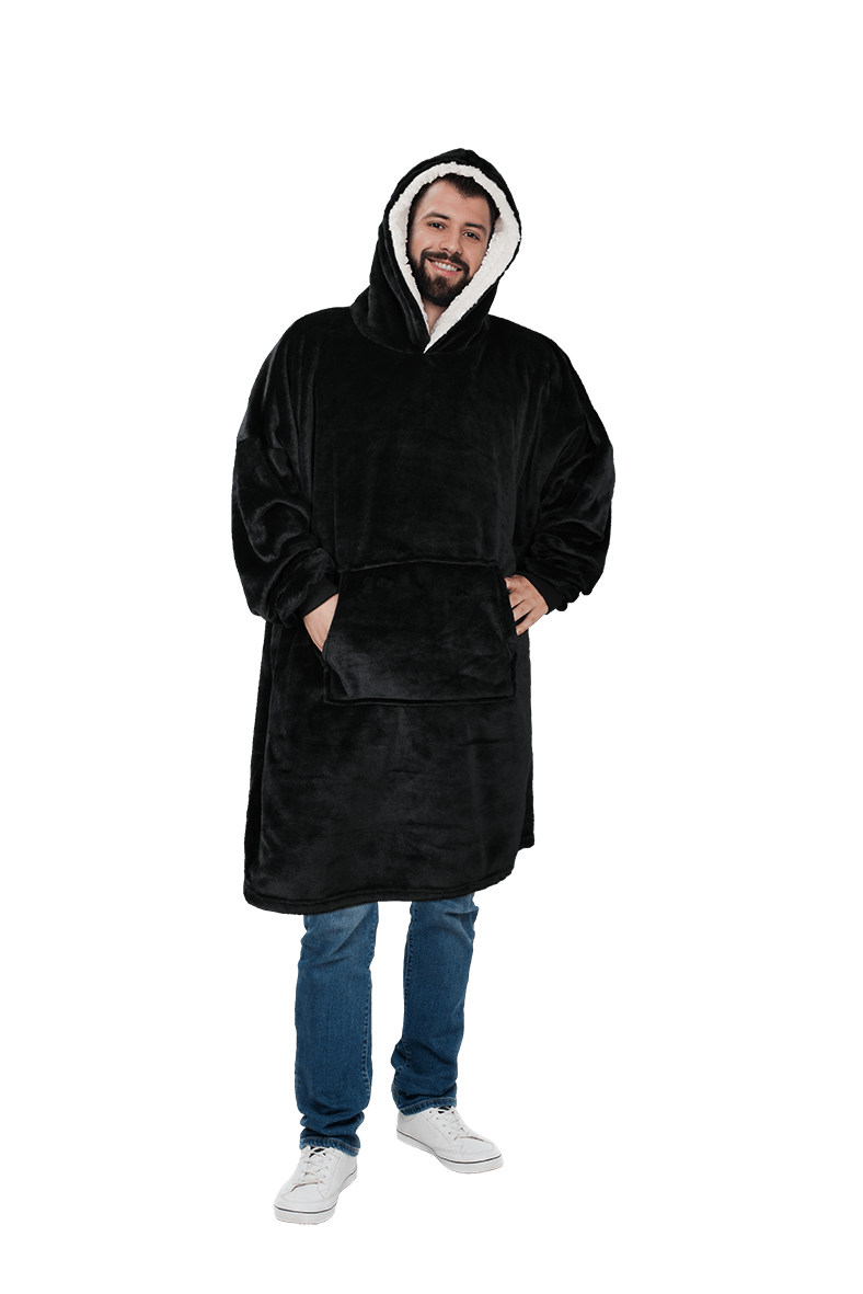 Men's Oversized Hooded Blanket Giant Sherpa Lined Hoodie with Hood and Pocket for Ultimate Warmth and Comfort Grey Stars by Daisy Dreamer