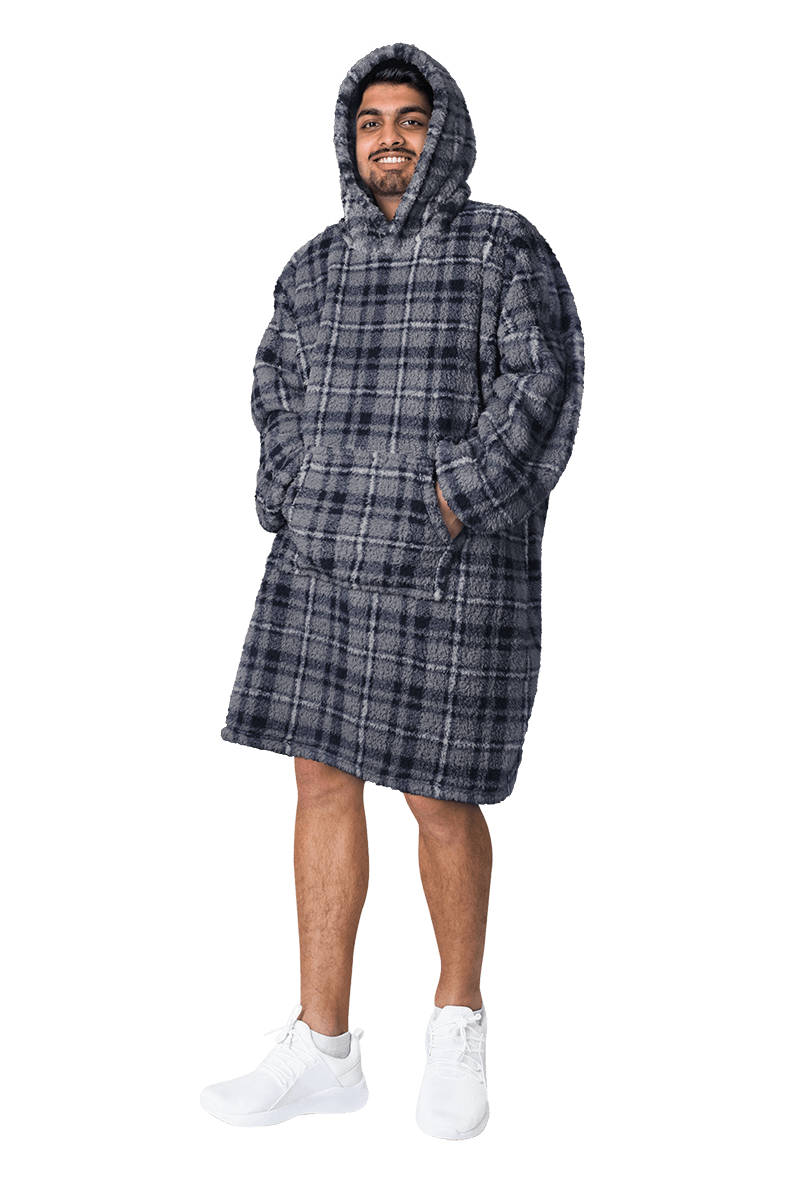 Men's Oversized Hooded Blanket Giant Sherpa Lined Hoodie with Hood and Pocket for Ultimate Warmth and Comfort Grey Stars by Daisy Dreamer