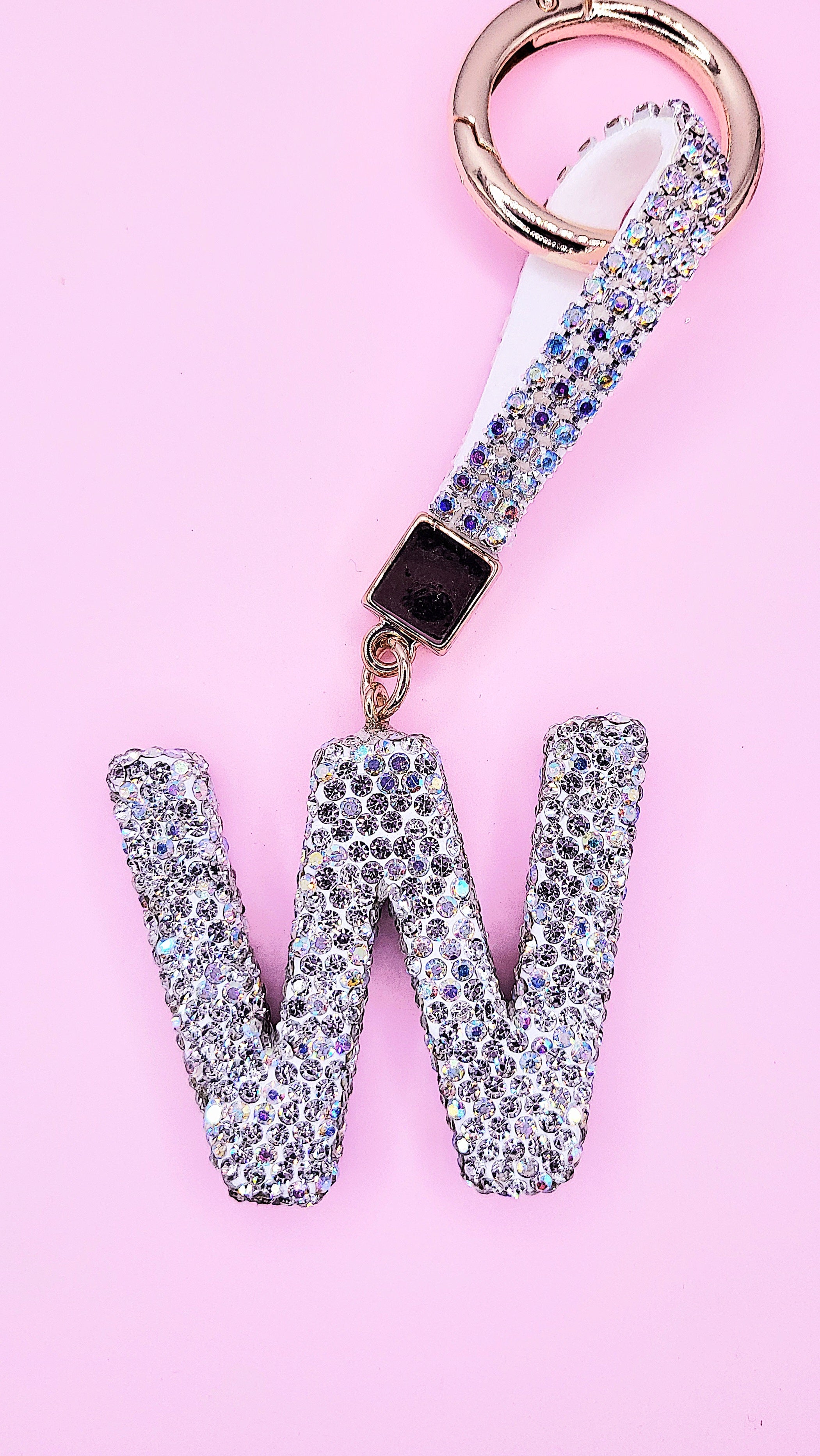 Initial Letter Silver Crystal Glam Key Ring