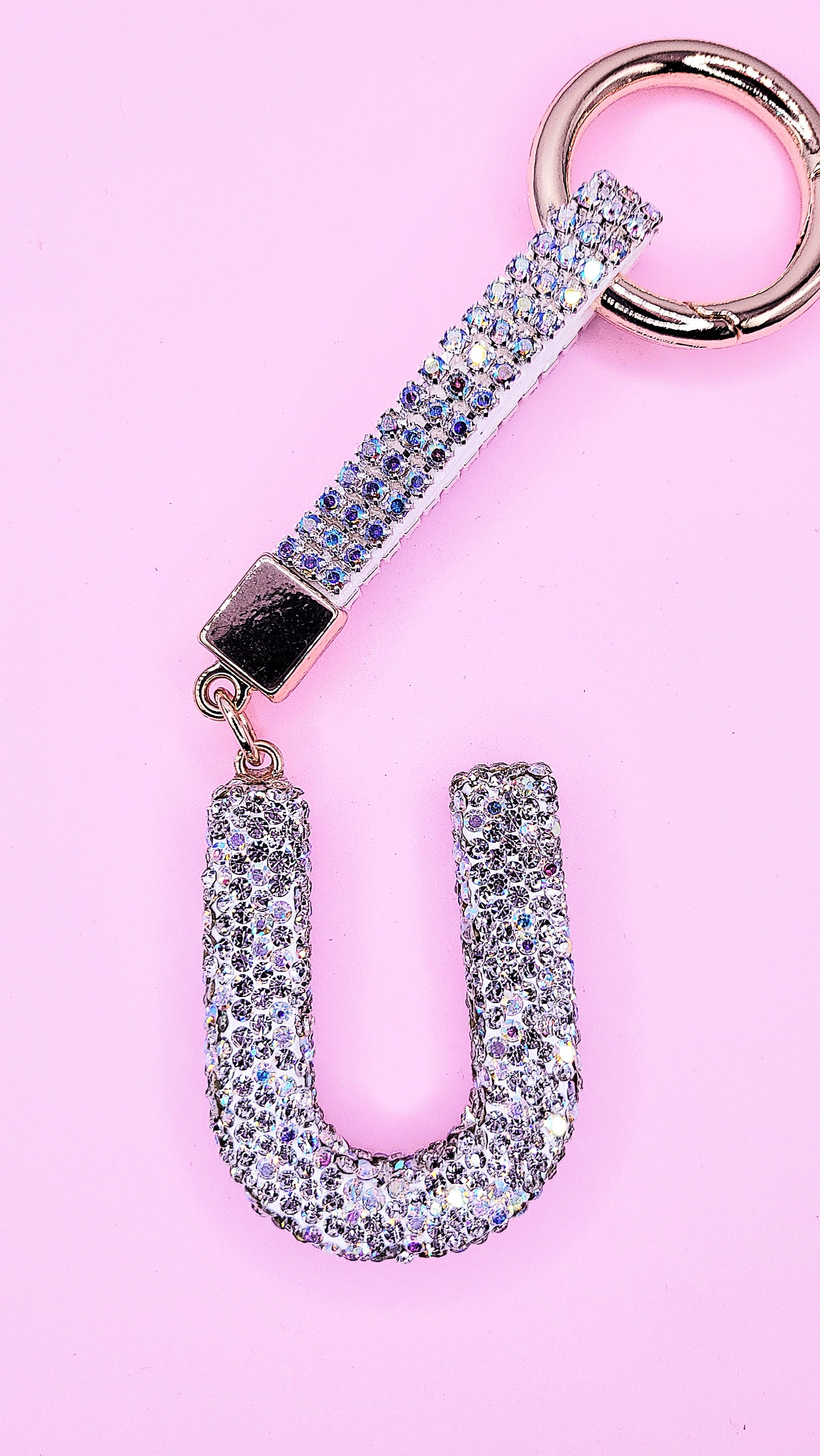 Initial Letter Silver Crystal Glam Key Ring