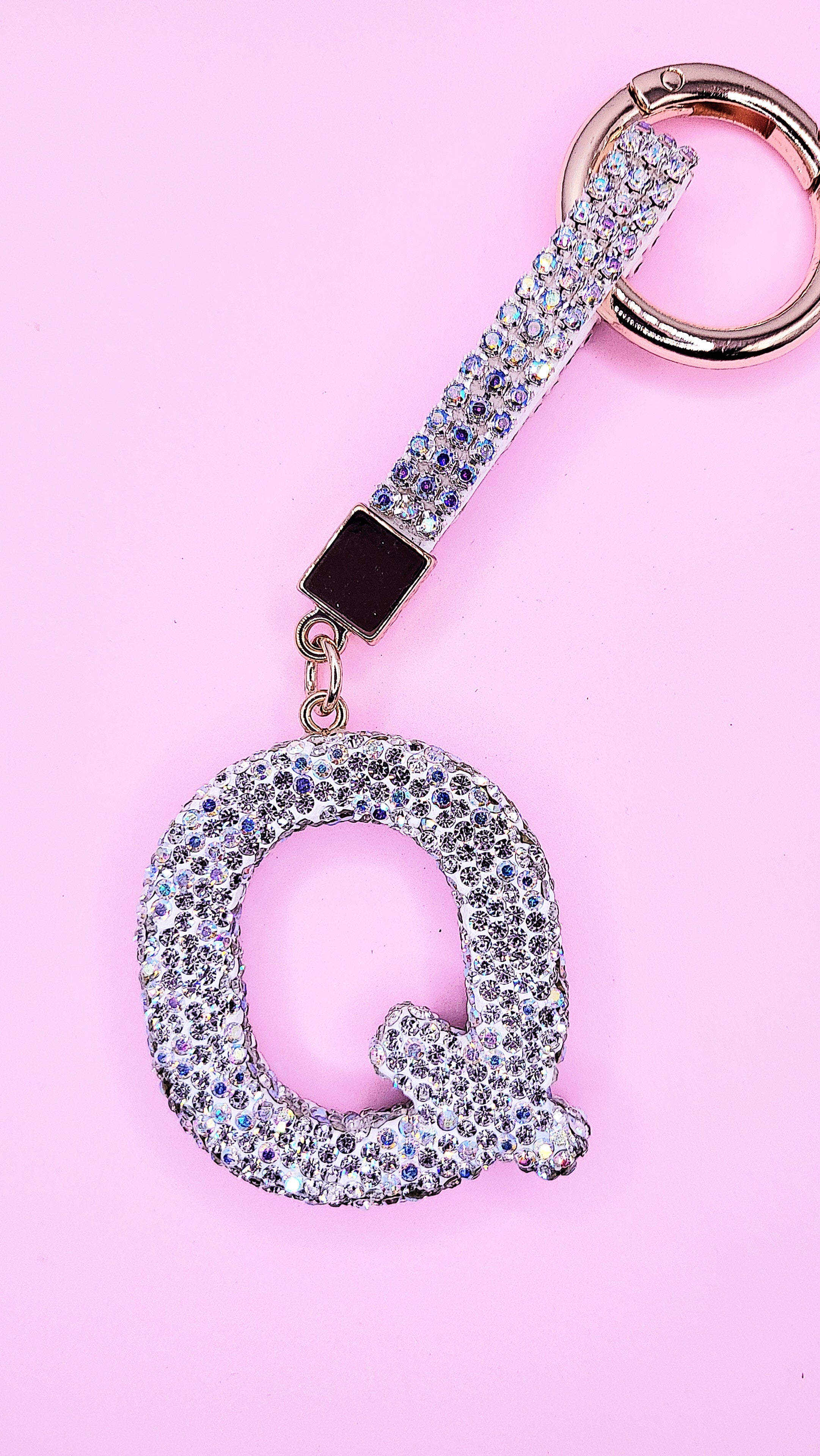 Initial Letter Silver Crystal Glam Key Ring