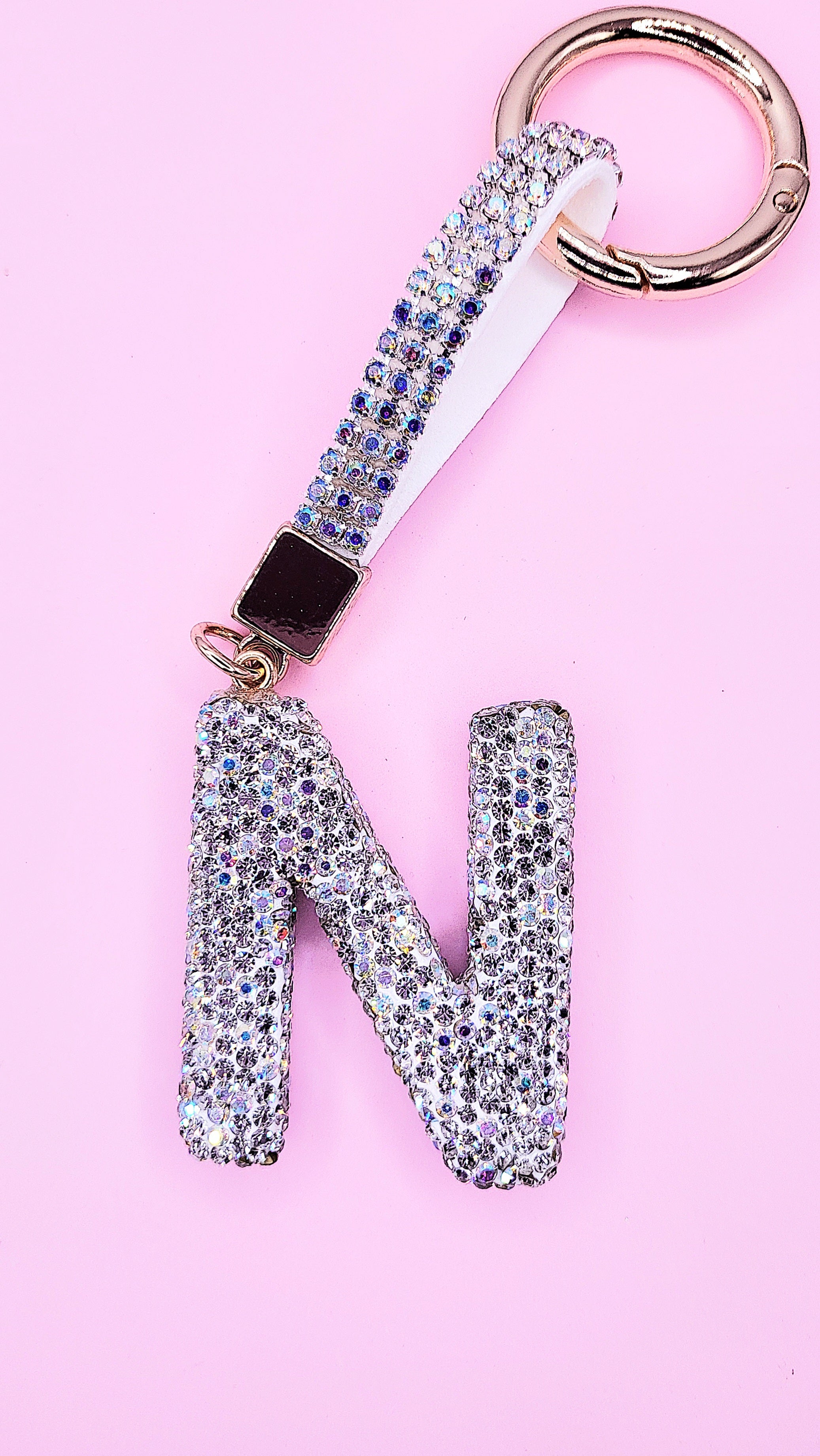 Initial Letter Silver Crystal Glam Key Ring