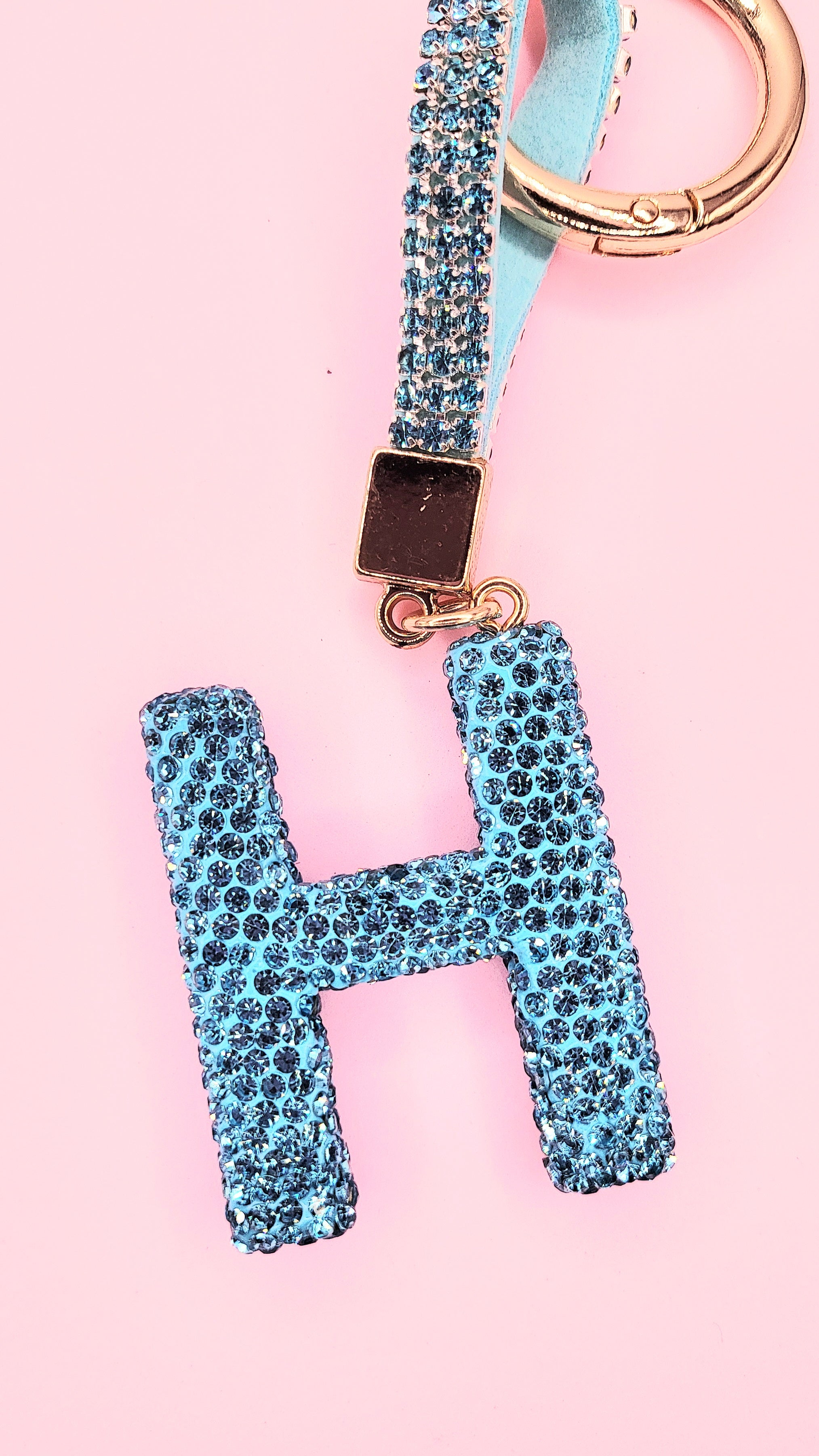 Initial Letter Blue Crystal Key Ring & Bag Charm