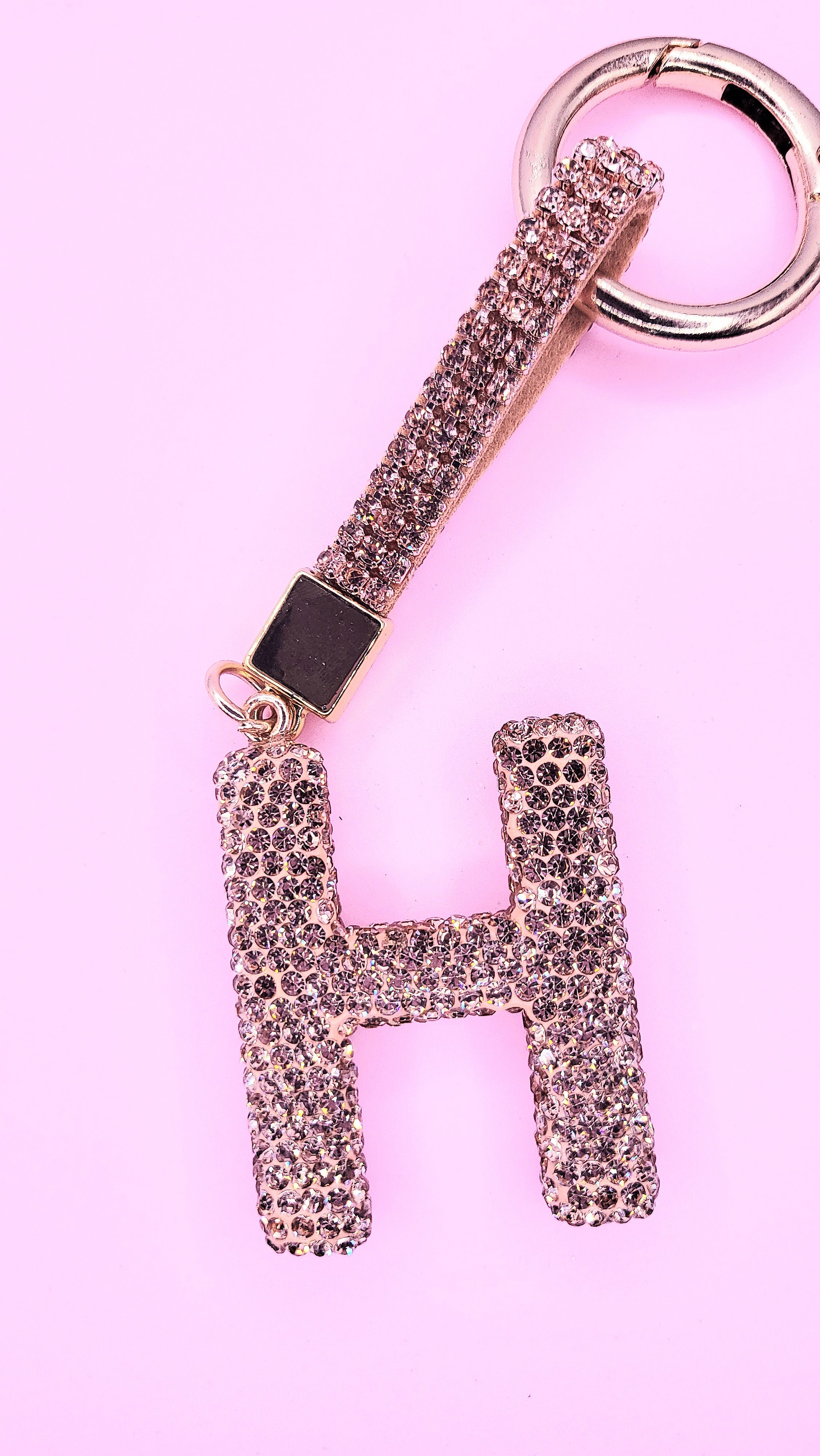 Initial Letter Rose Gold Crystal Key Ring & Bag Charm