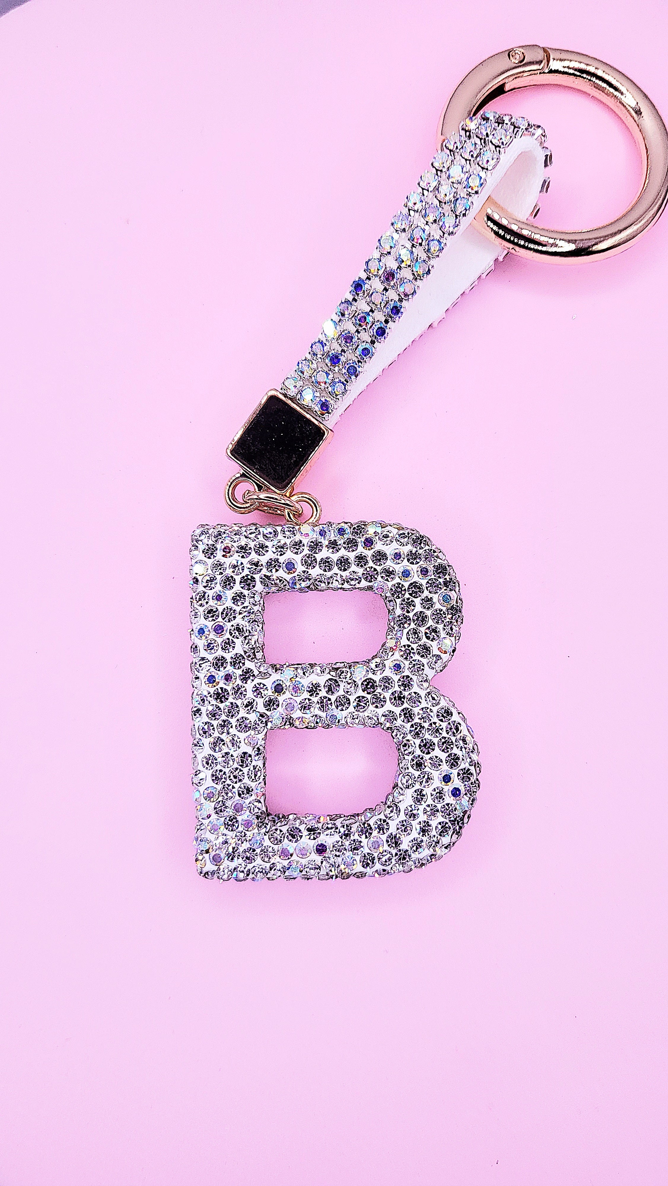 Initial Letter Silver Crystal Glam Key Ring