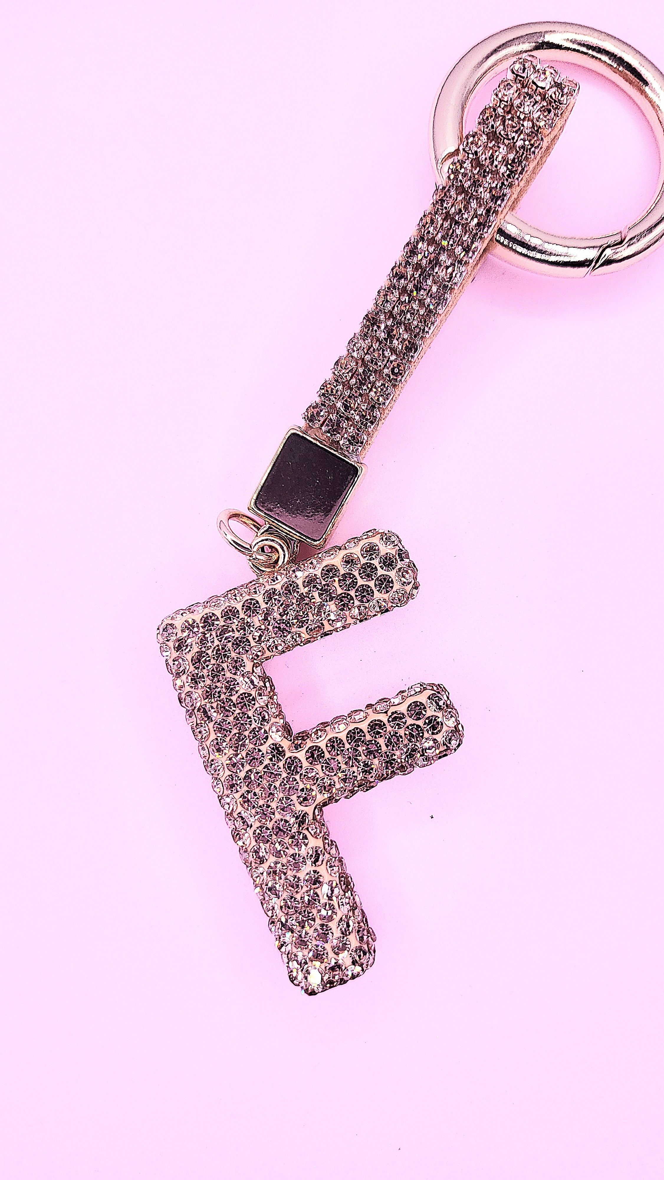 Initial Letter Rose Gold Crystal Key Ring & Bag Charm