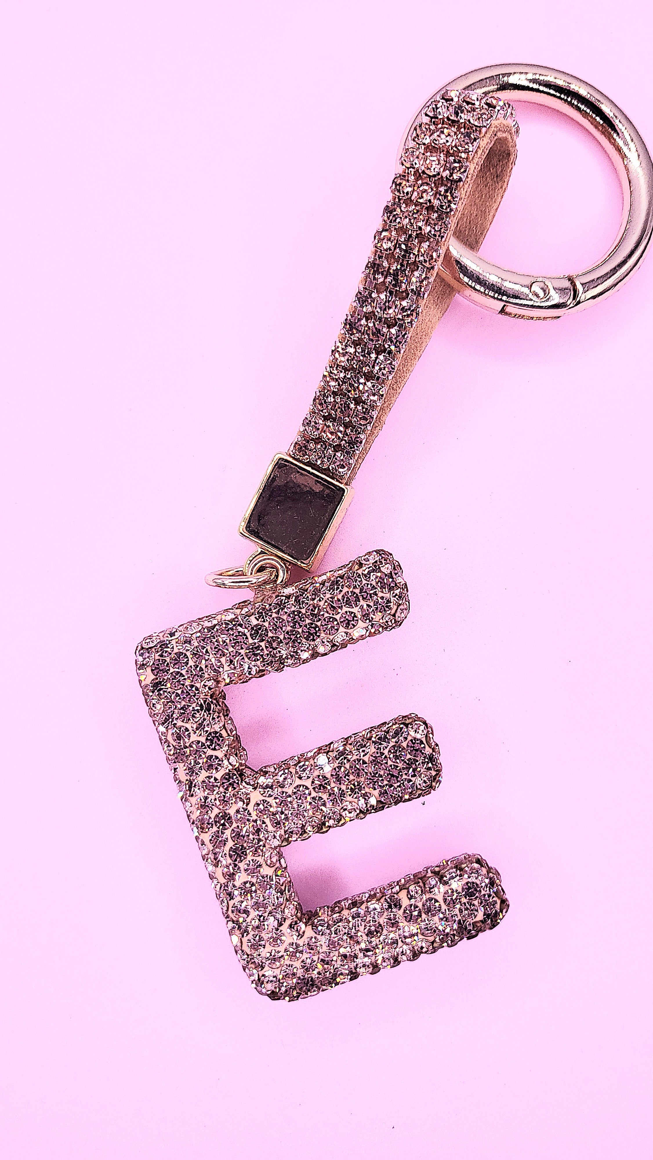 Initial Letter Rose Gold Crystal Key Ring & Bag Charm