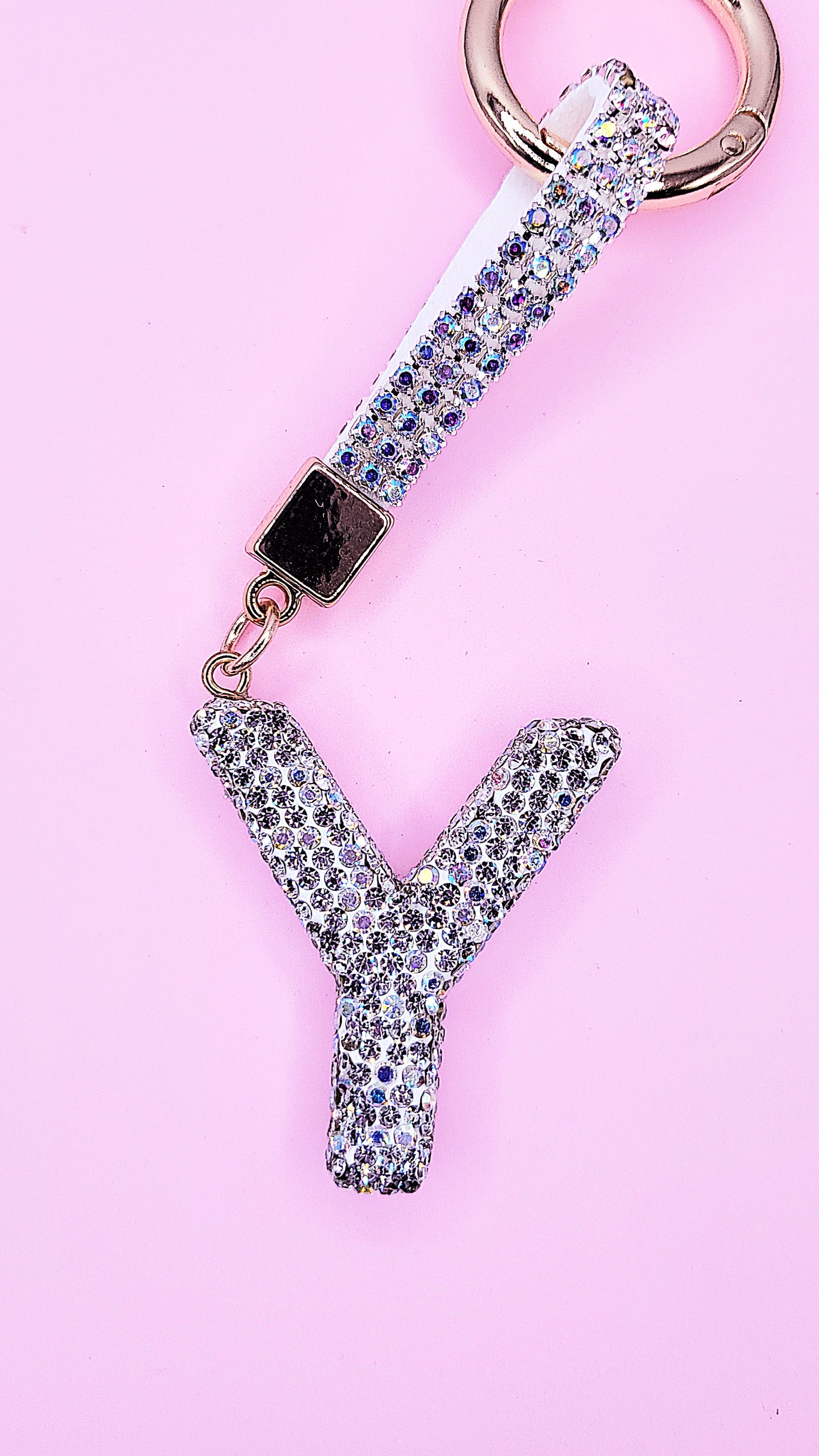 Initial Letter Silver Crystal Glam Key Ring