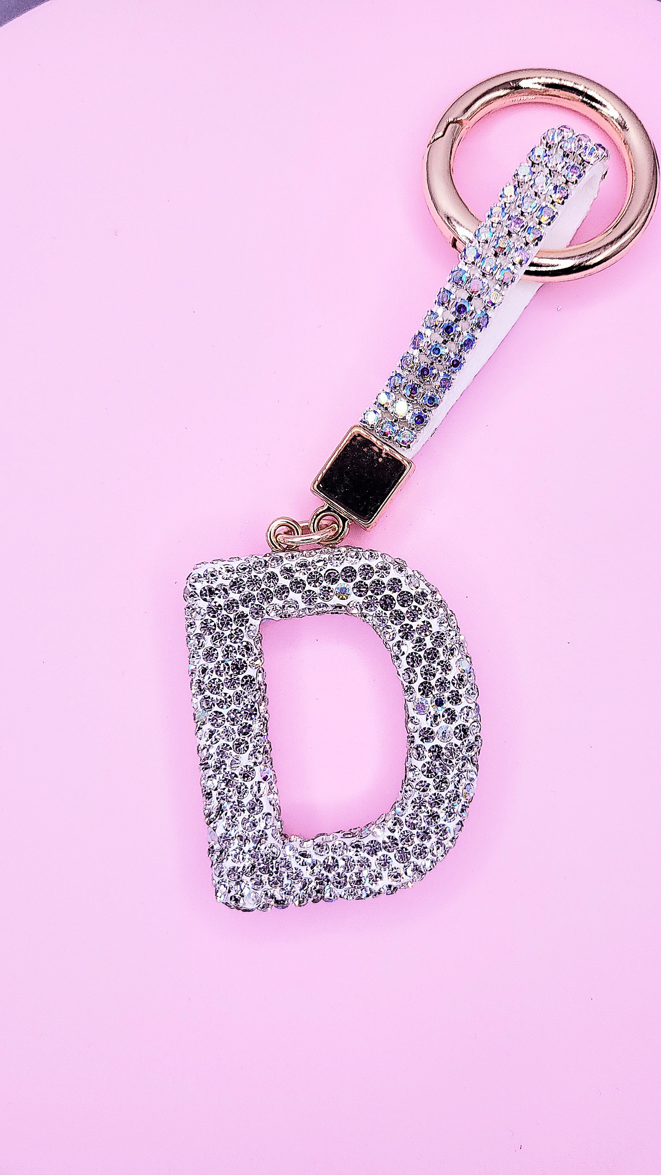 Initial Letter Silver Crystal Glam Key Ring