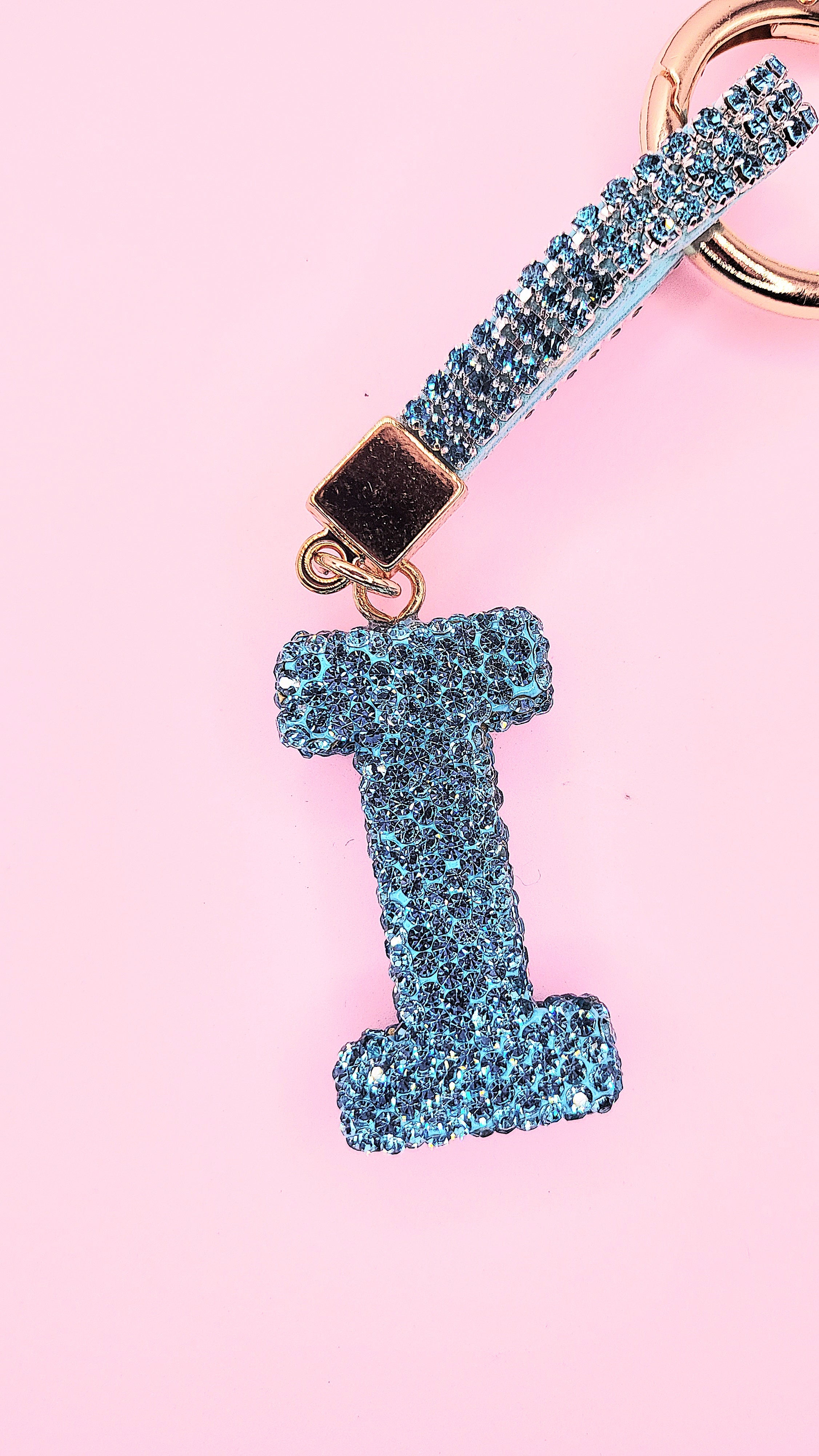 Initial Letter Blue Crystal Key Ring & Bag Charm
