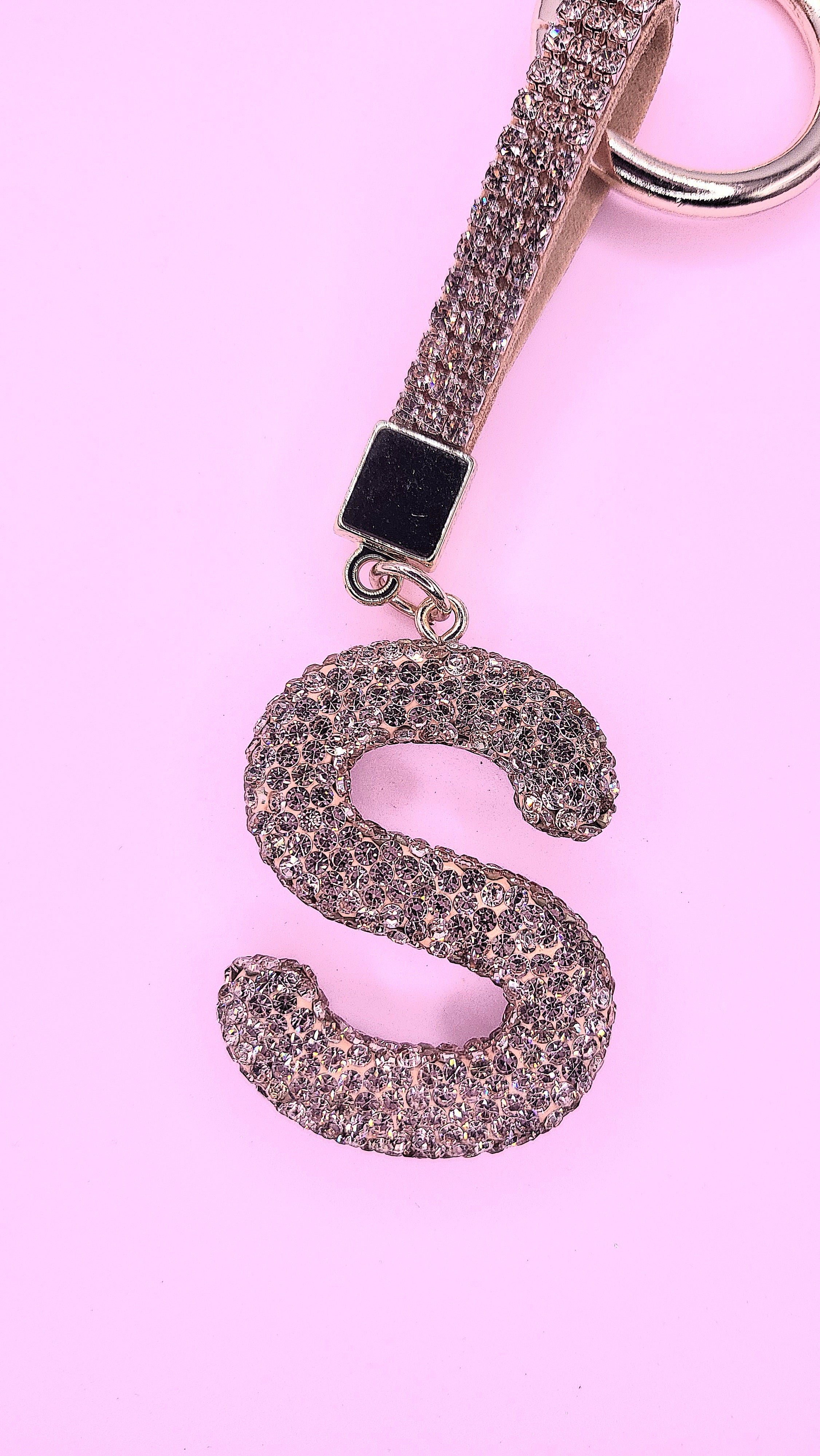 Initial Letter Rose Gold Crystal Key Ring & Bag Charm