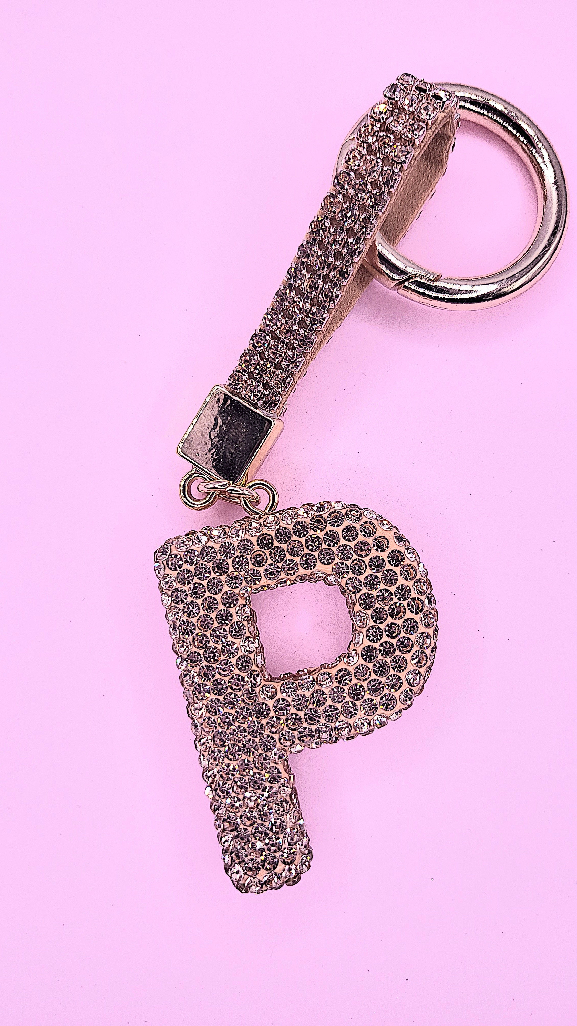 Initial Letter Rose Gold Crystal Key Ring & Bag Charm